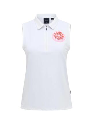 Polo - Sportswear - Femme - zip au col, sans manches, motif graphique - jaune