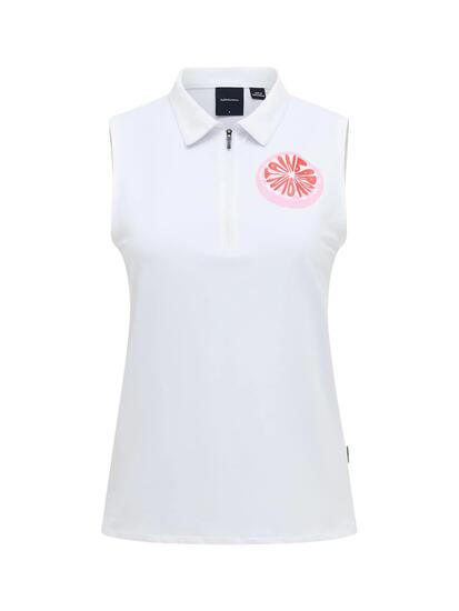 Polo - Sportswear - Femme - zip au col, sans manches, motif graphique - jaune