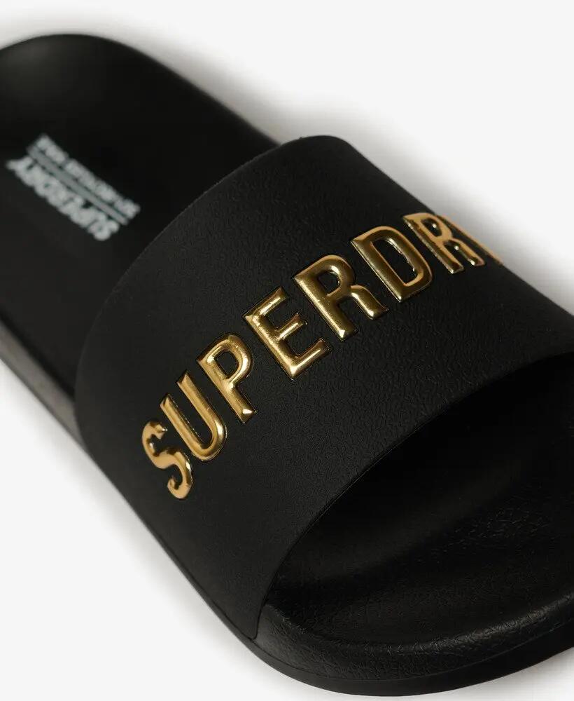 superdry Chinelos Vegan Logo Pool – Black/Metallic Gold 4/5