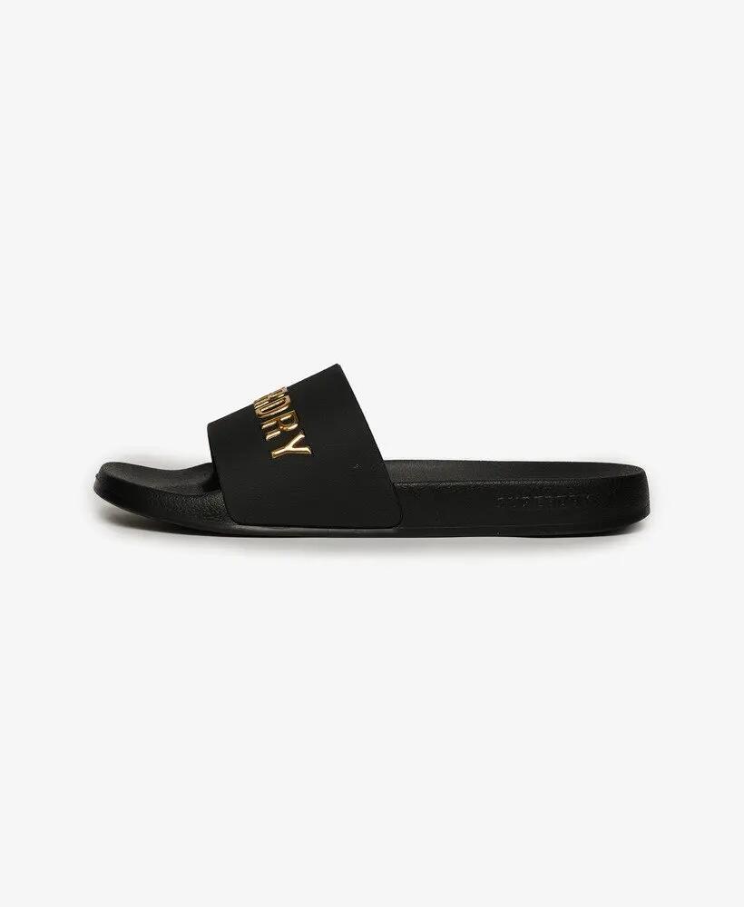 superdry Chinelos Vegan Logo Pool – Black/Metallic Gold 3/5