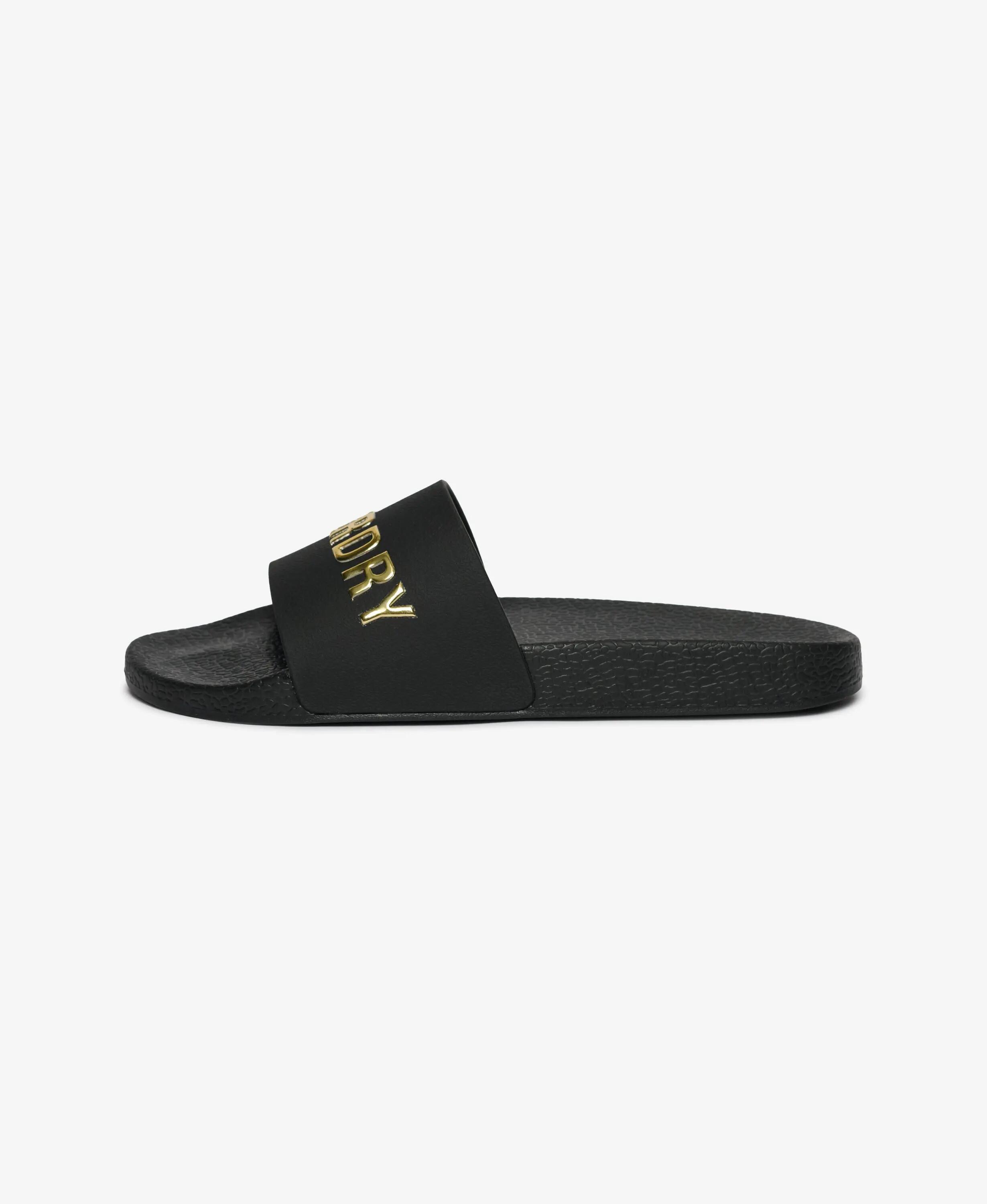 superdry Premium Metallic Pool chinelos com palmilha moldada – BLACK/GOLD 5/7