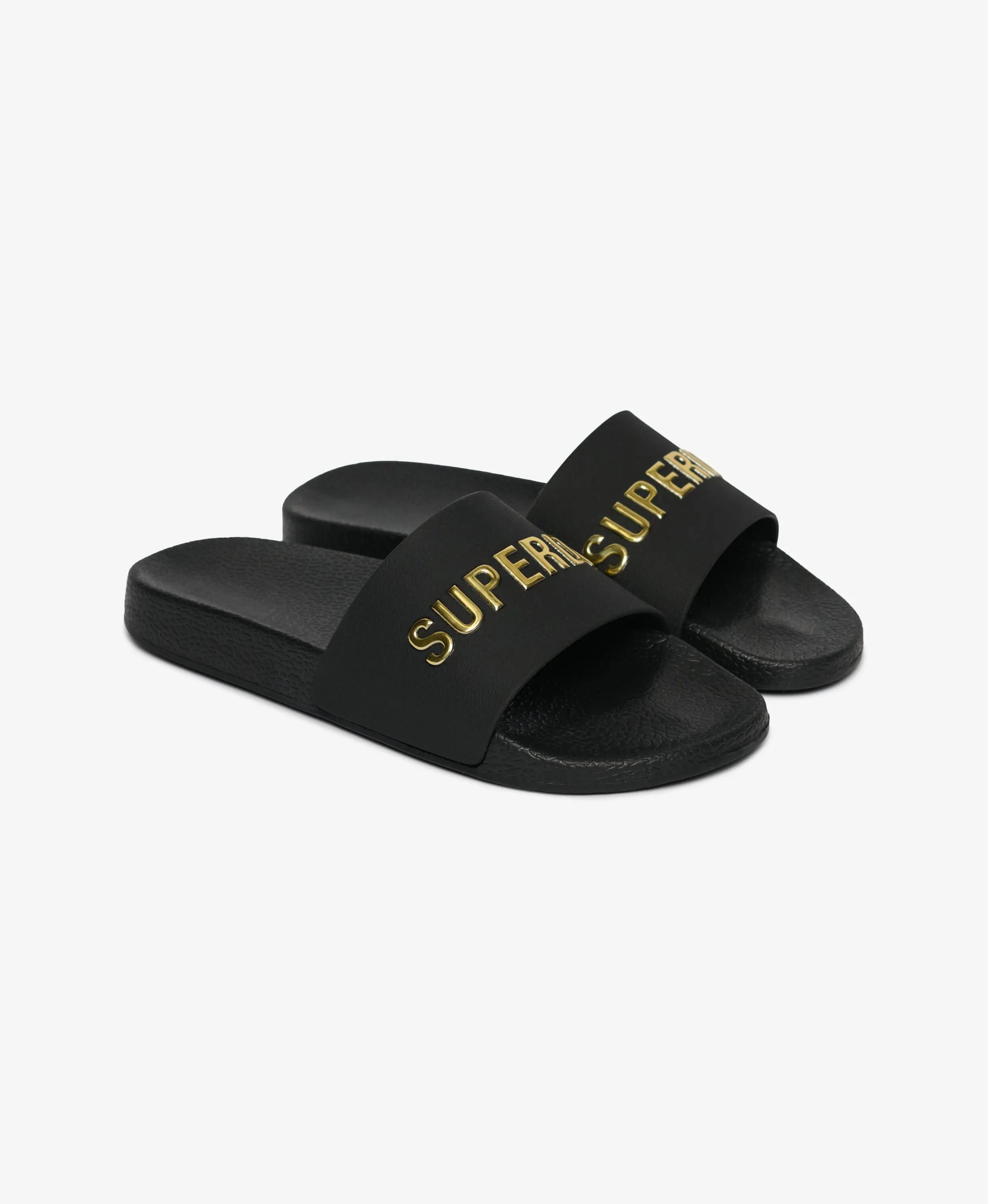 superdry Premium Metallic Pool chinelos com palmilha moldada – BLACK/GOLD 2/7
