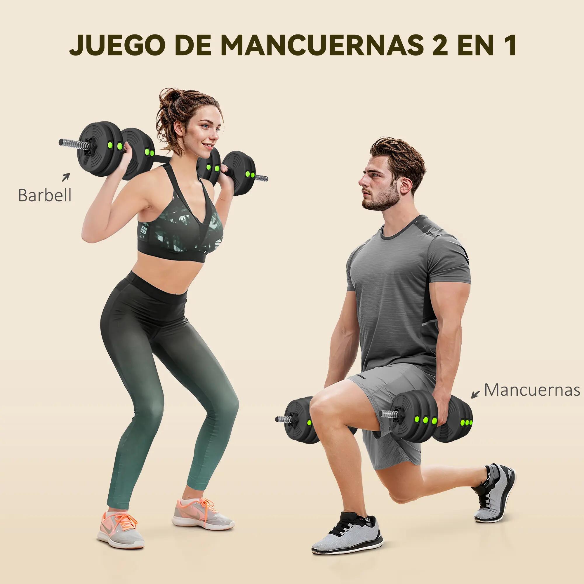 Haltères 2 en 1 de 30 kg avec barre de poids et poignée antidérapante pour muscu 6/9