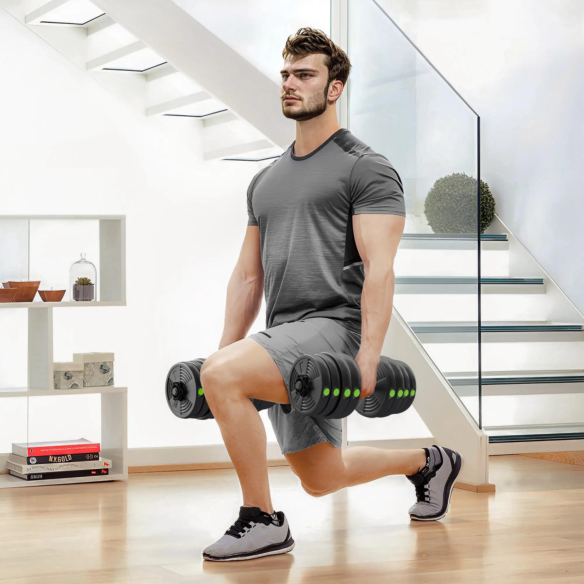 Haltères 2 en 1 de 30 kg avec barre de poids et poignée antidérapante pour muscu 4/9