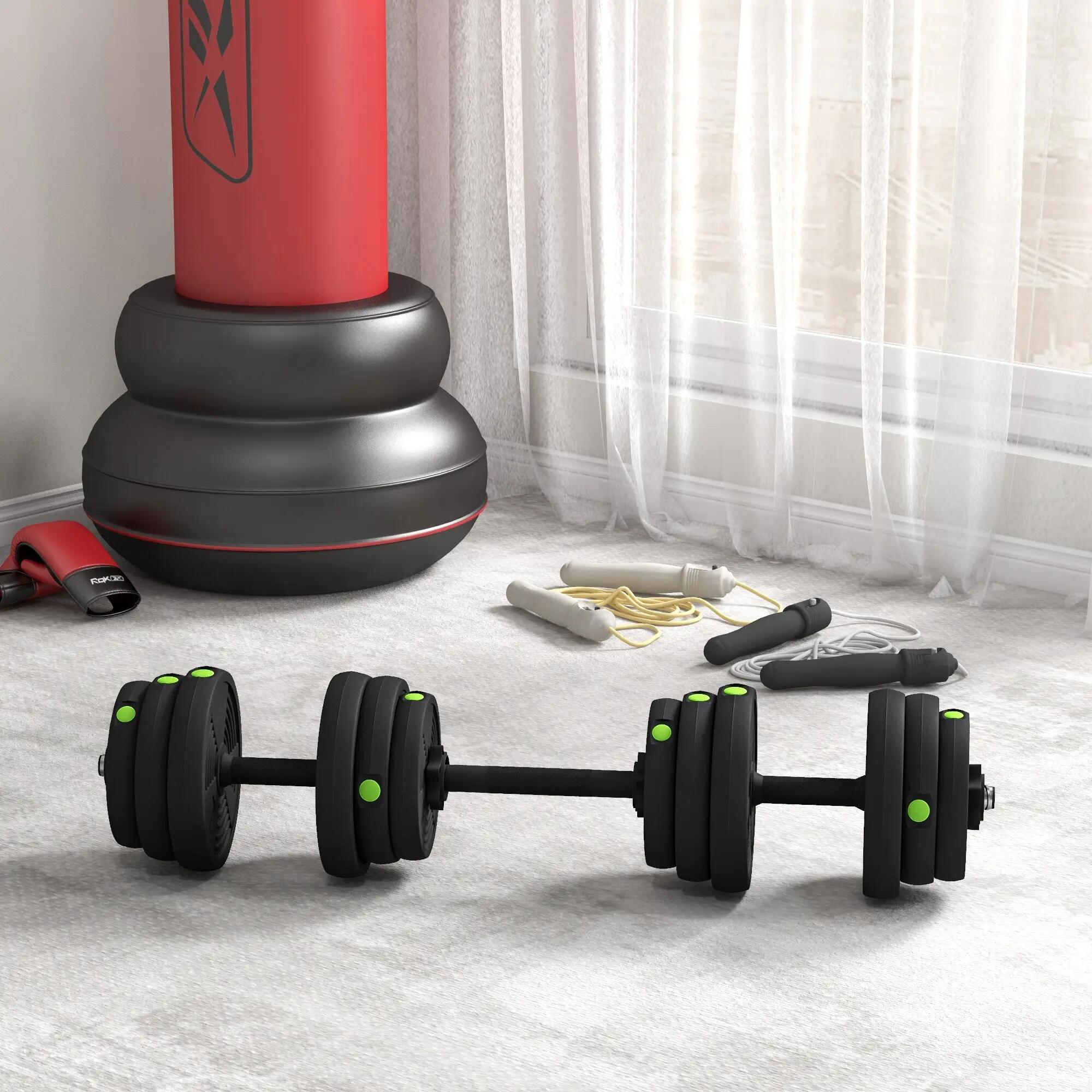 Ensemble 2 en 1 avec 2 haltères convertibles en barre, poids total 25 kg et disq 4/9