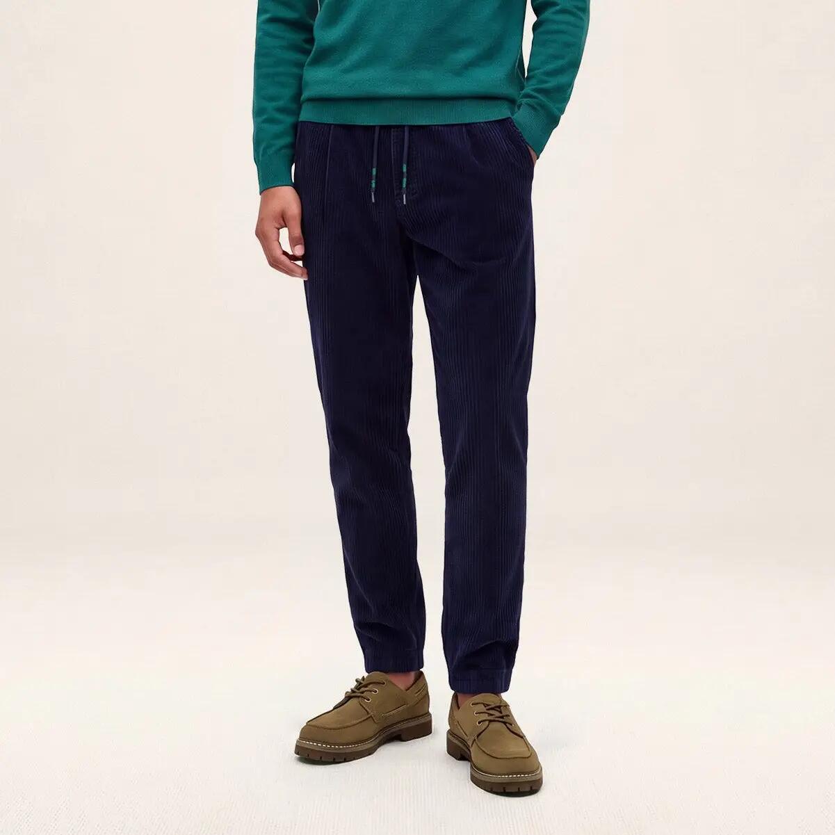 Pantalon 557 en velours côtelé stretch à taille élastiquée bleu marine 2/6