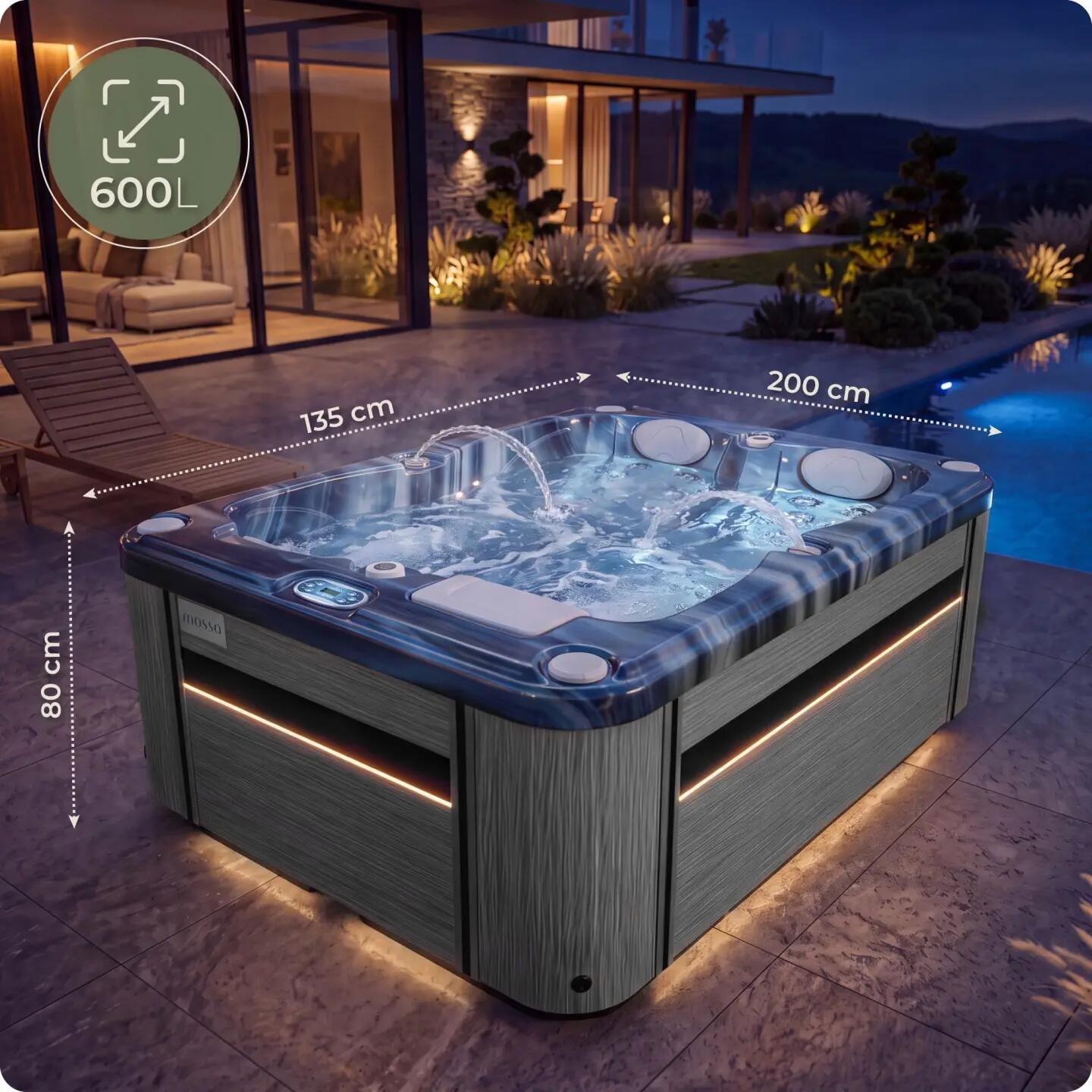Spa ogrodowe zewnętrzne 2 osobowe 200cm x 135cm wanna z hydromasażem zestaw 3/15