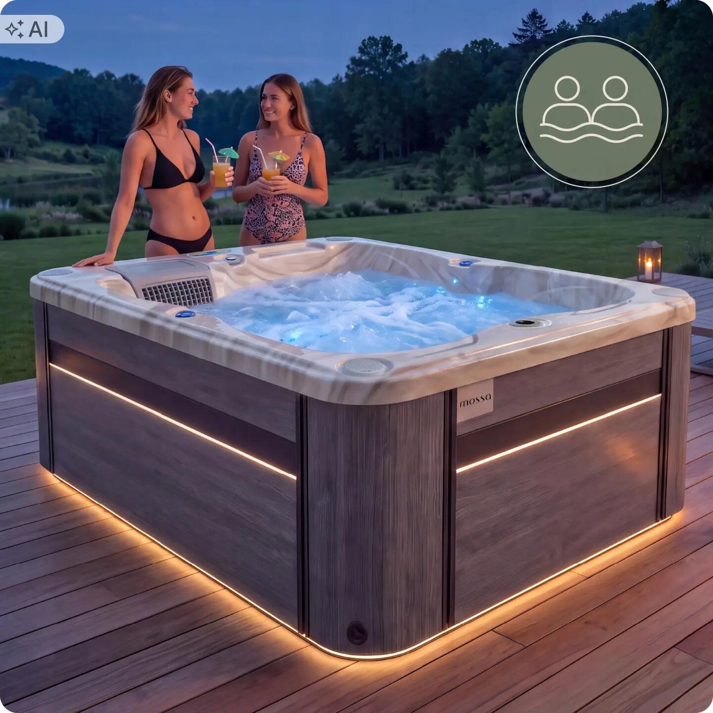 Całoroczne SPA Wanna ogrodowa z hydromasażem 2 osobowa poświetlanie zestaw 3/16