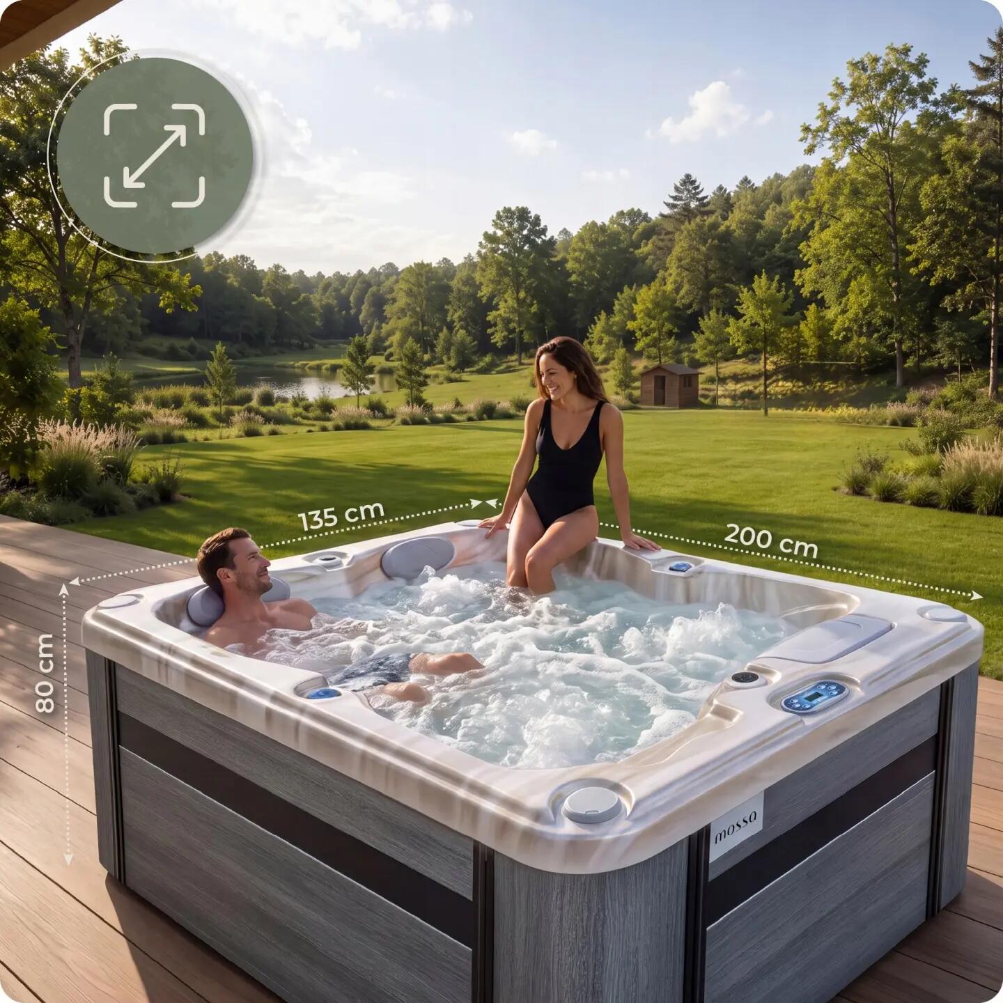 Całoroczne SPA Wanna ogrodowa z hydromasażem 2 osobowa poświetlanie zestaw 2/16