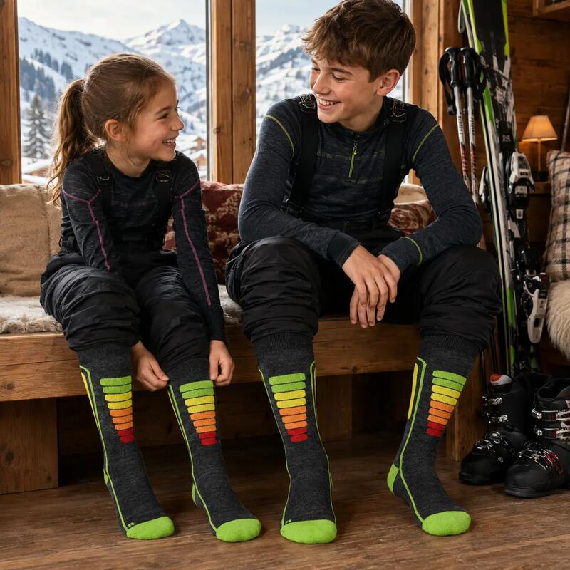 2 Çift %40 Merino Yünlü Hafif Çocuk Kayak/Snowboard Çorabı - COURCHEVEL KIDS