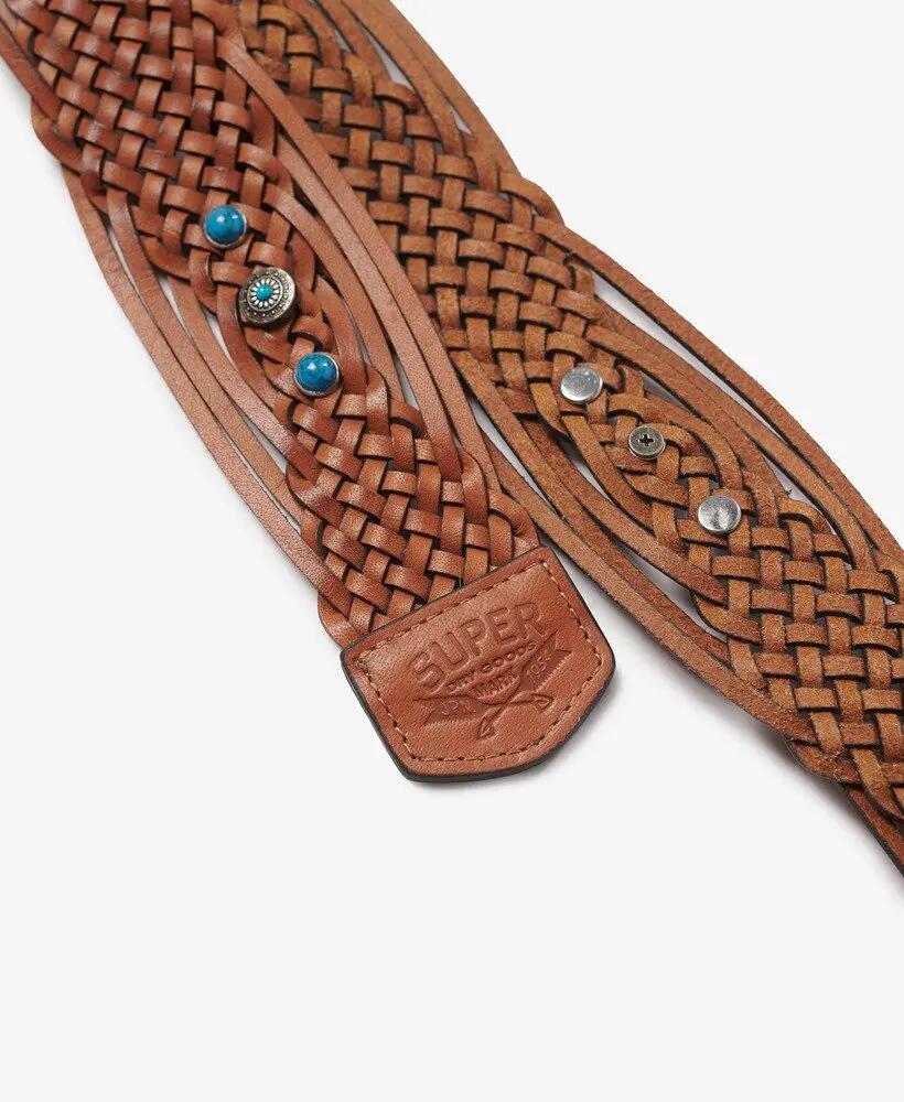 superdry Artisan Weave riem van leer – Tan/Silver 5/5
