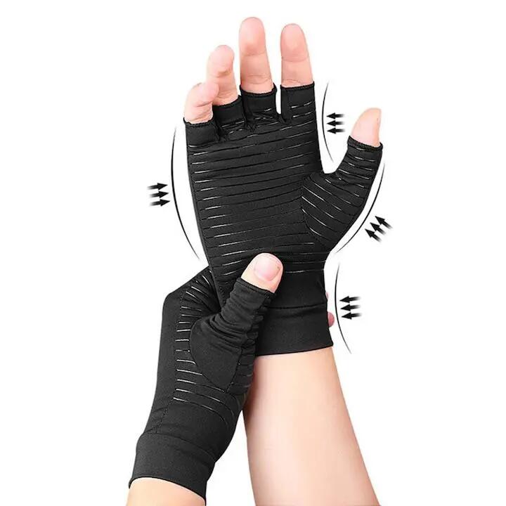 Gants de compression pour l'arthrite, sans doigts, en fibre de cuivre, noirs, 17 5/5