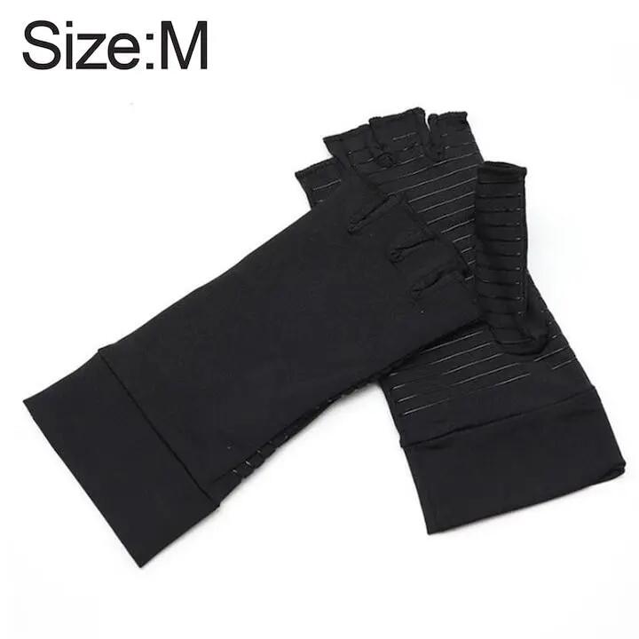 Gants de compression pour l'arthrite, sans doigts, en fibre de cuivre, noirs, 17 2/5
