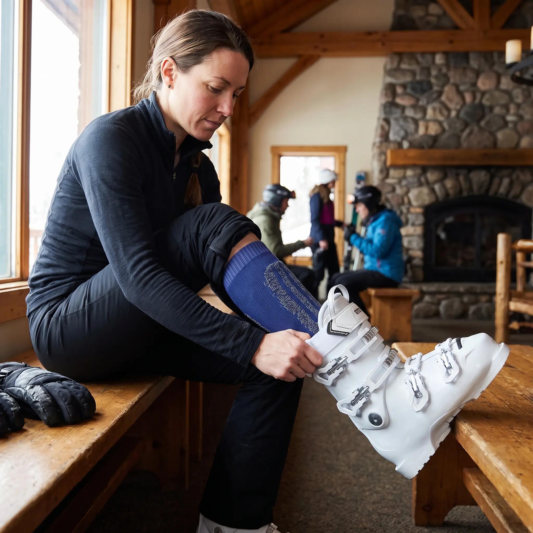 Damen Herren Ski Funktionssocken Kniestrümpfe gepolstert Klimasohle Wolle Snow 8/10
