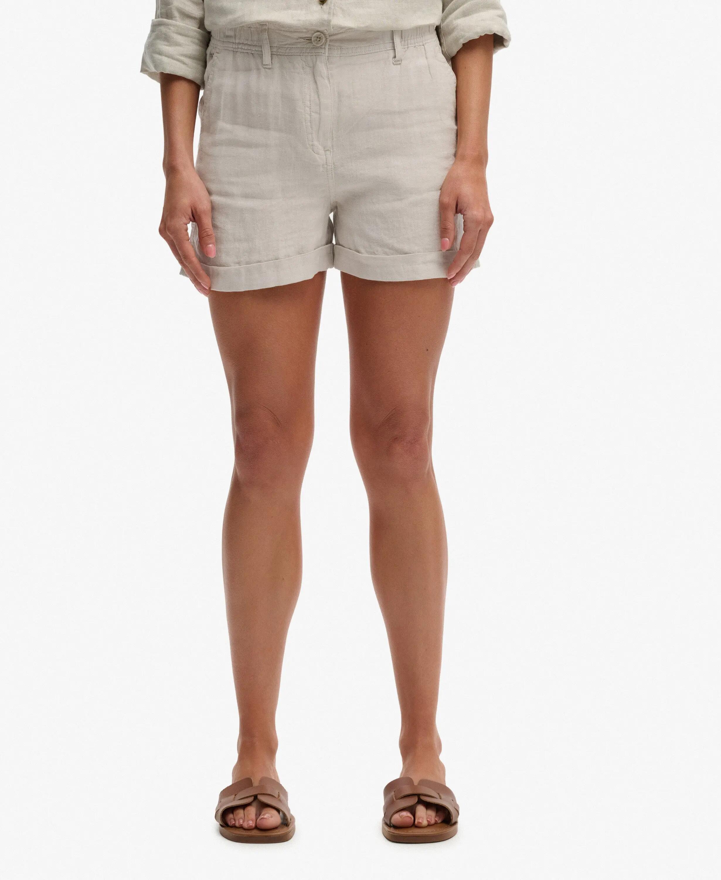 superdry Calções de linho cintura média corte direito – Light Stone Beige 3/6