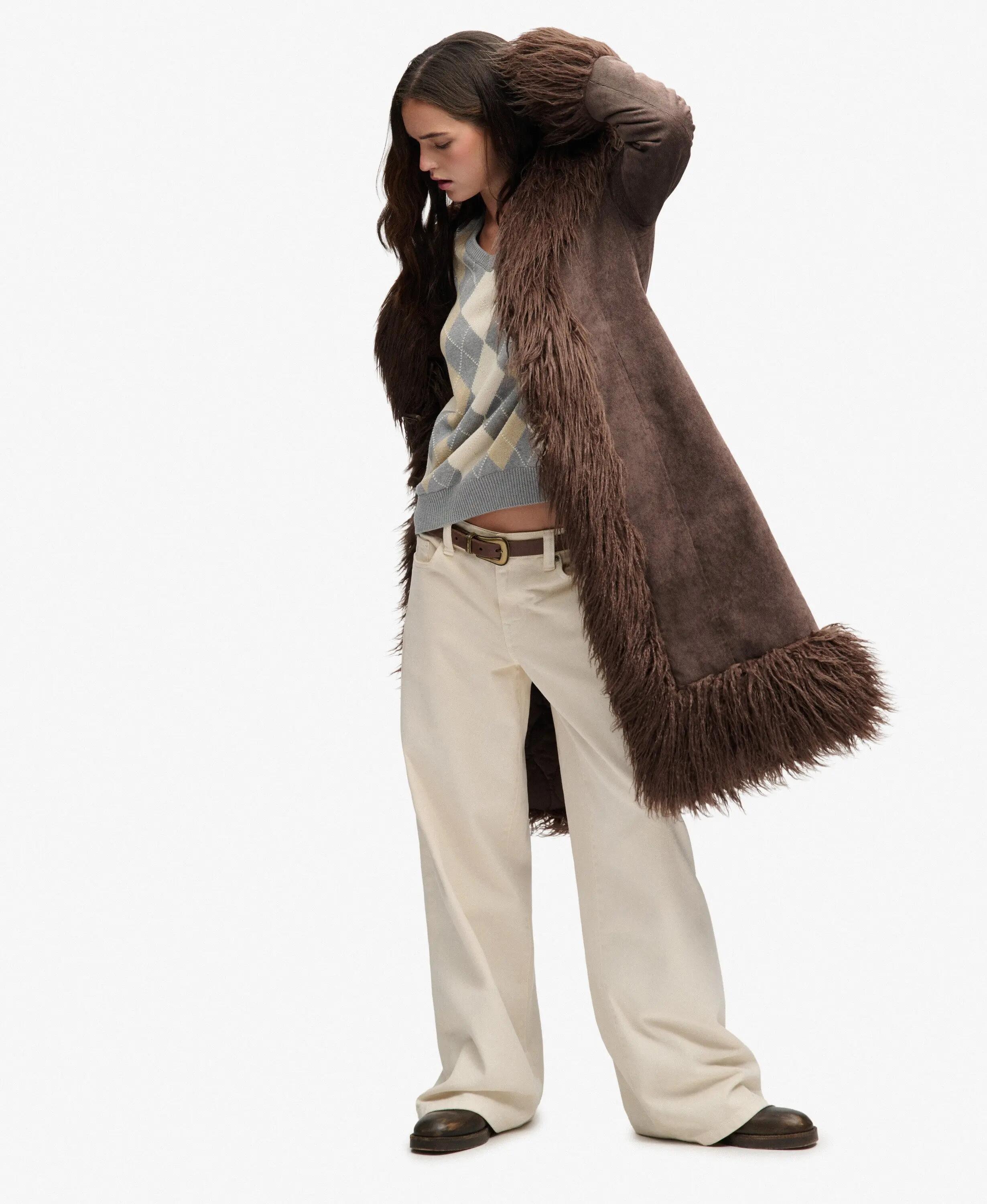 superdry Cappotto lungo Afghan slim in velluto a coste con imbottitura – 3/7