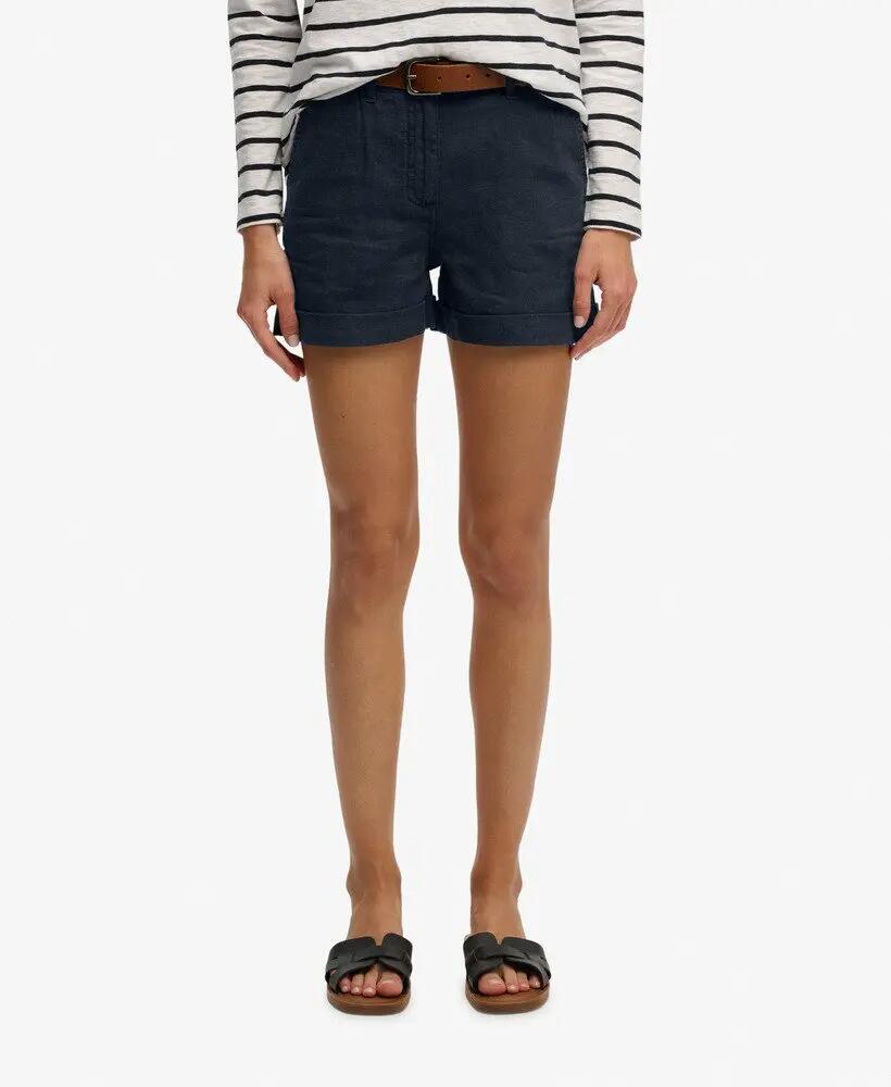 superdry Szorty lniane Mid Rise – prosty krój, przewiewne – ECLIPSE NAVY 4/7