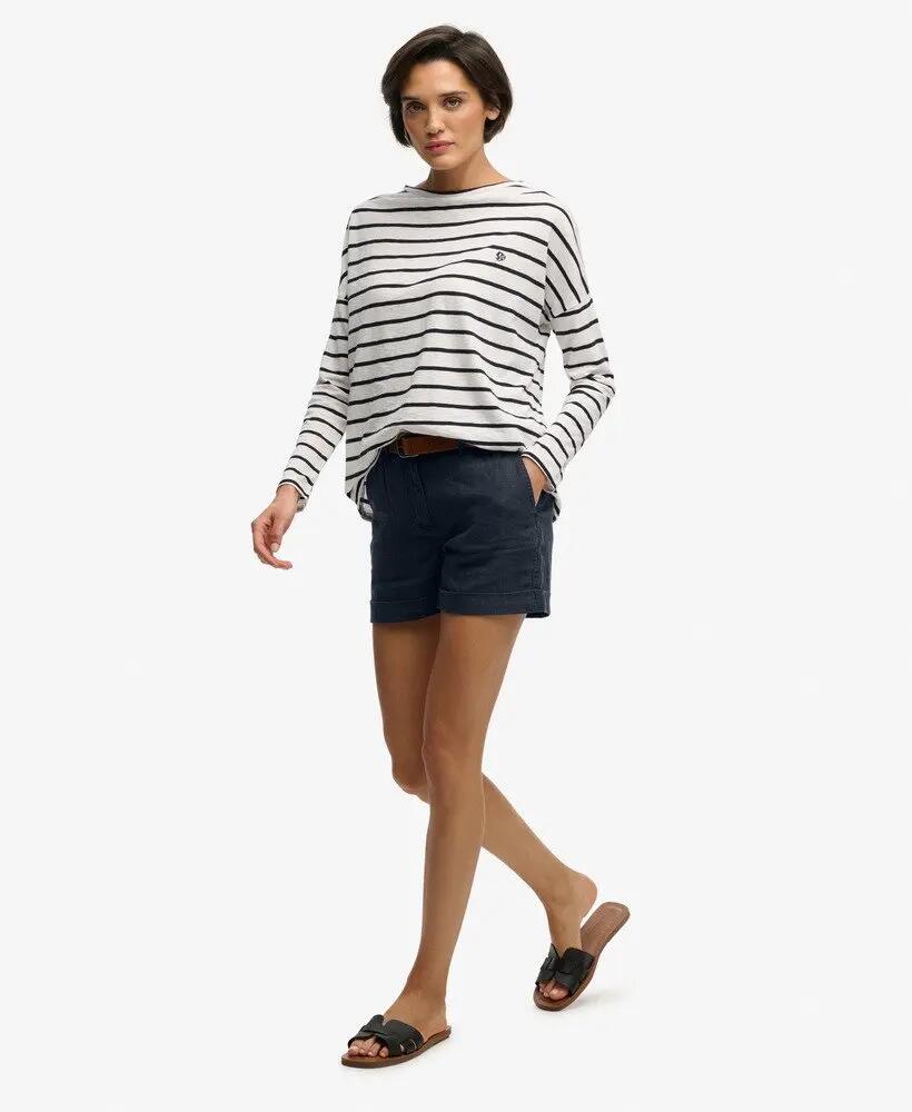 superdry Szorty lniane Mid Rise – prosty krój, przewiewne – ECLIPSE NAVY 3/7