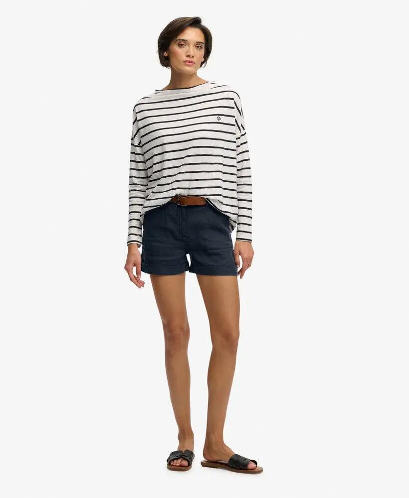 superdry Szorty lniane Mid Rise – prosty krój, przewiewne – ECLIPSE NAVY 2/7