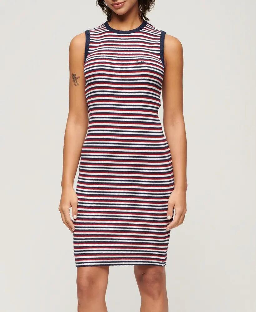 superdry Vestido midi bodycon canelado – Richest Navy Stripe 6/6