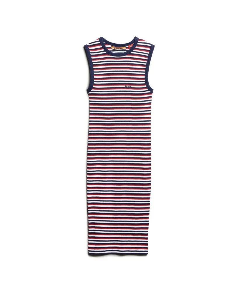 superdry Vestido midi bodycon canelado – Richest Navy Stripe 5/6
