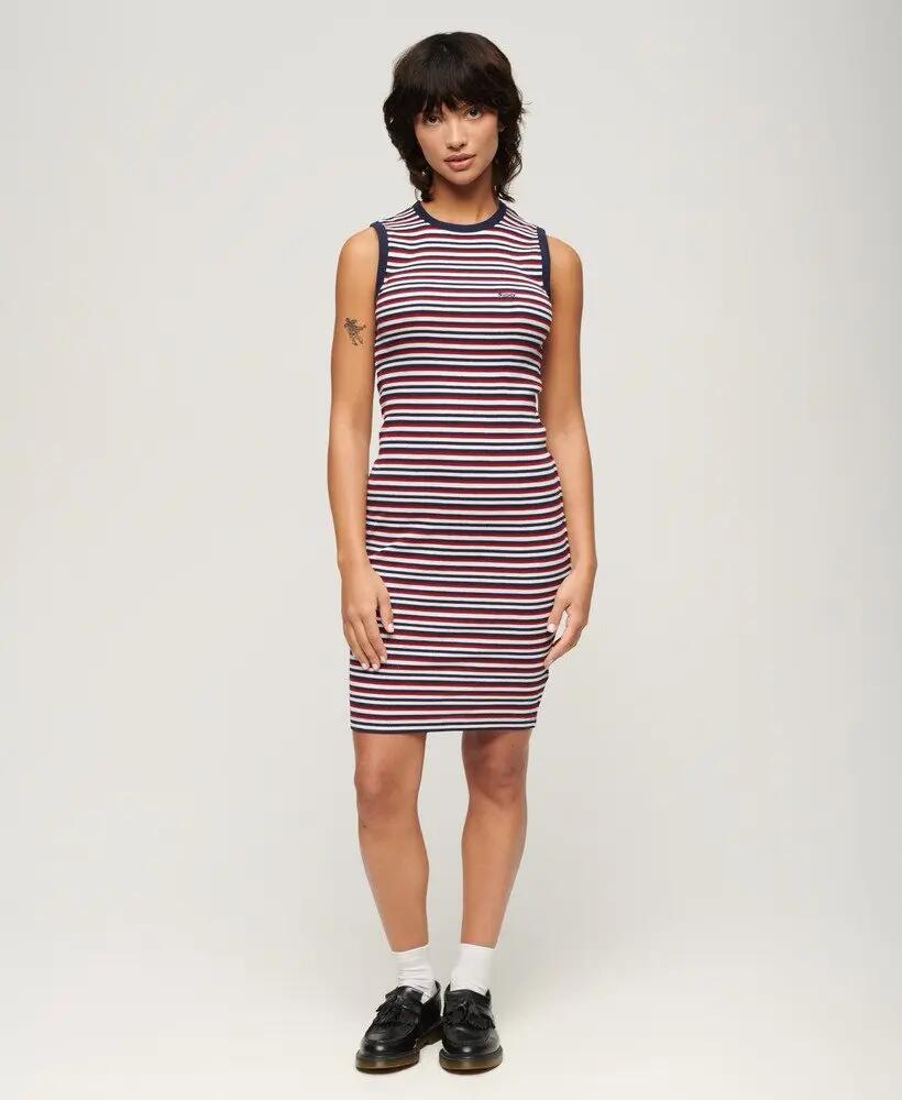 superdry Vestido midi bodycon canelado – Richest Navy Stripe 4/6