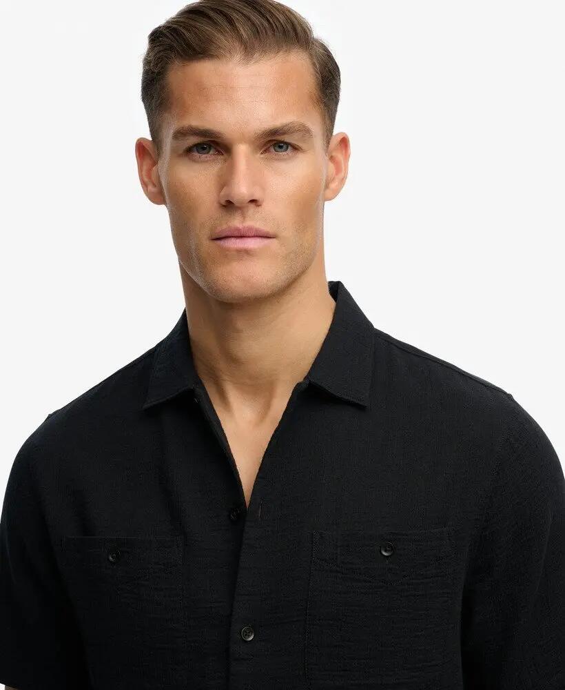 Chemise manches courtes texturée The Merchant Store en coton bio – Black 4/6