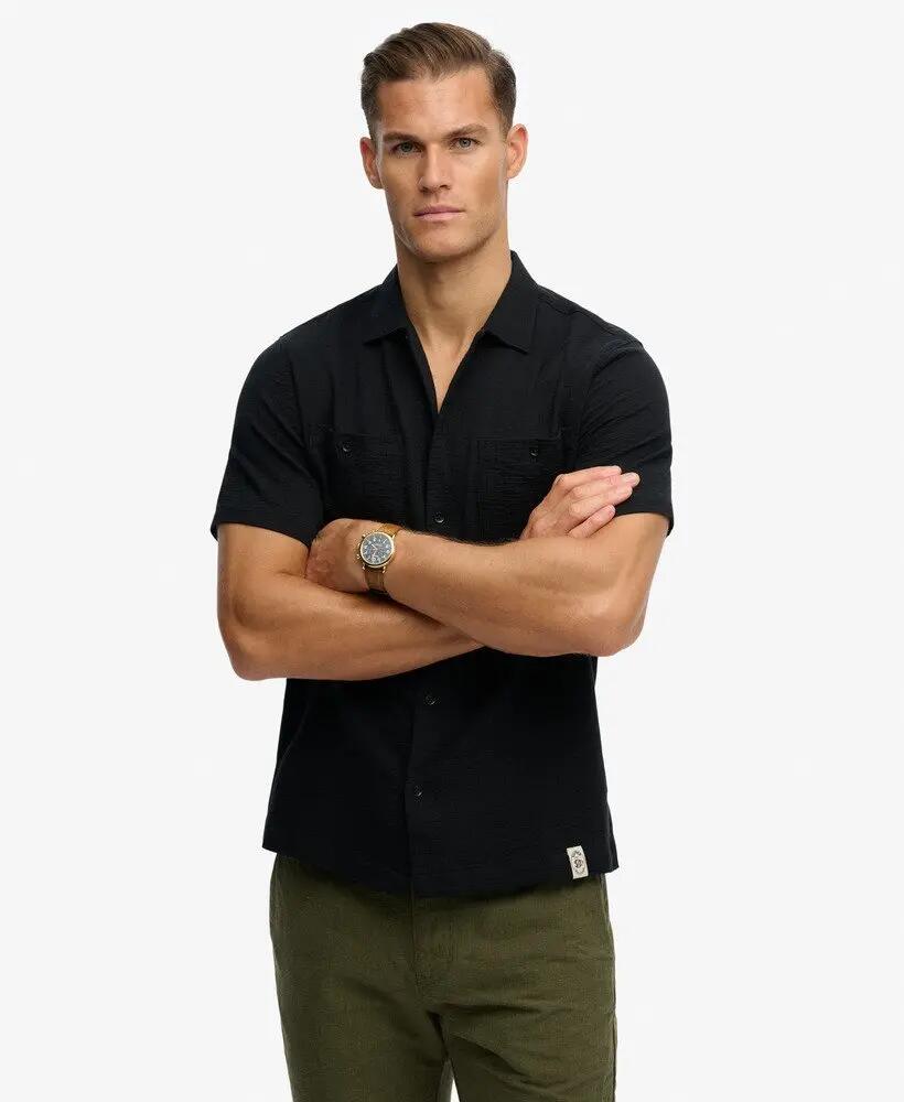 Chemise manches courtes texturée The Merchant Store en coton bio – Black 2/6