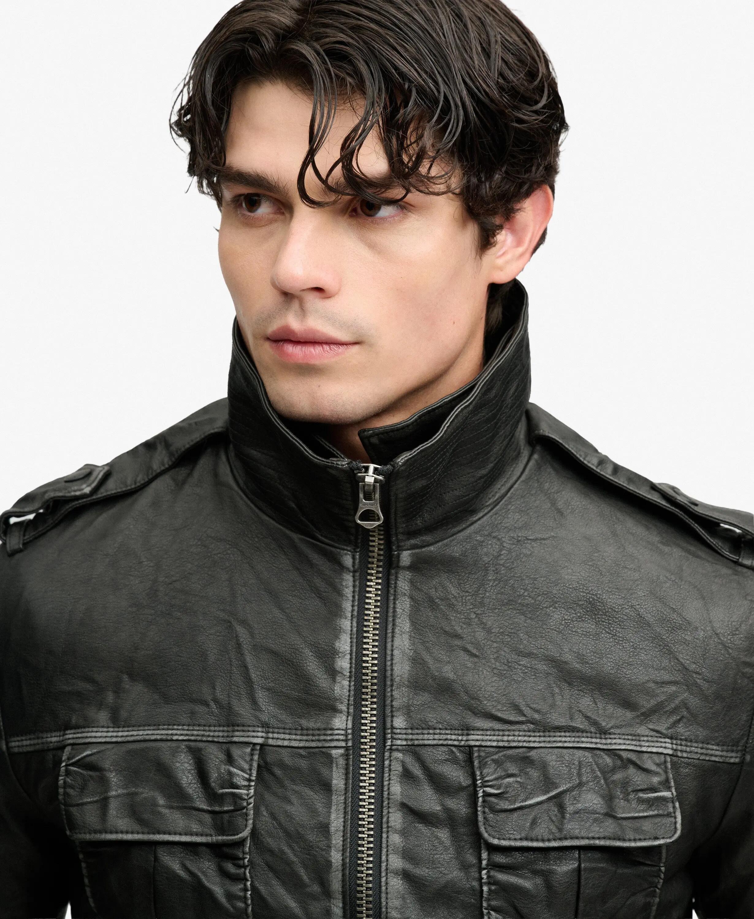 superdry Casaco militar Brad imitação couro – Black 4/7