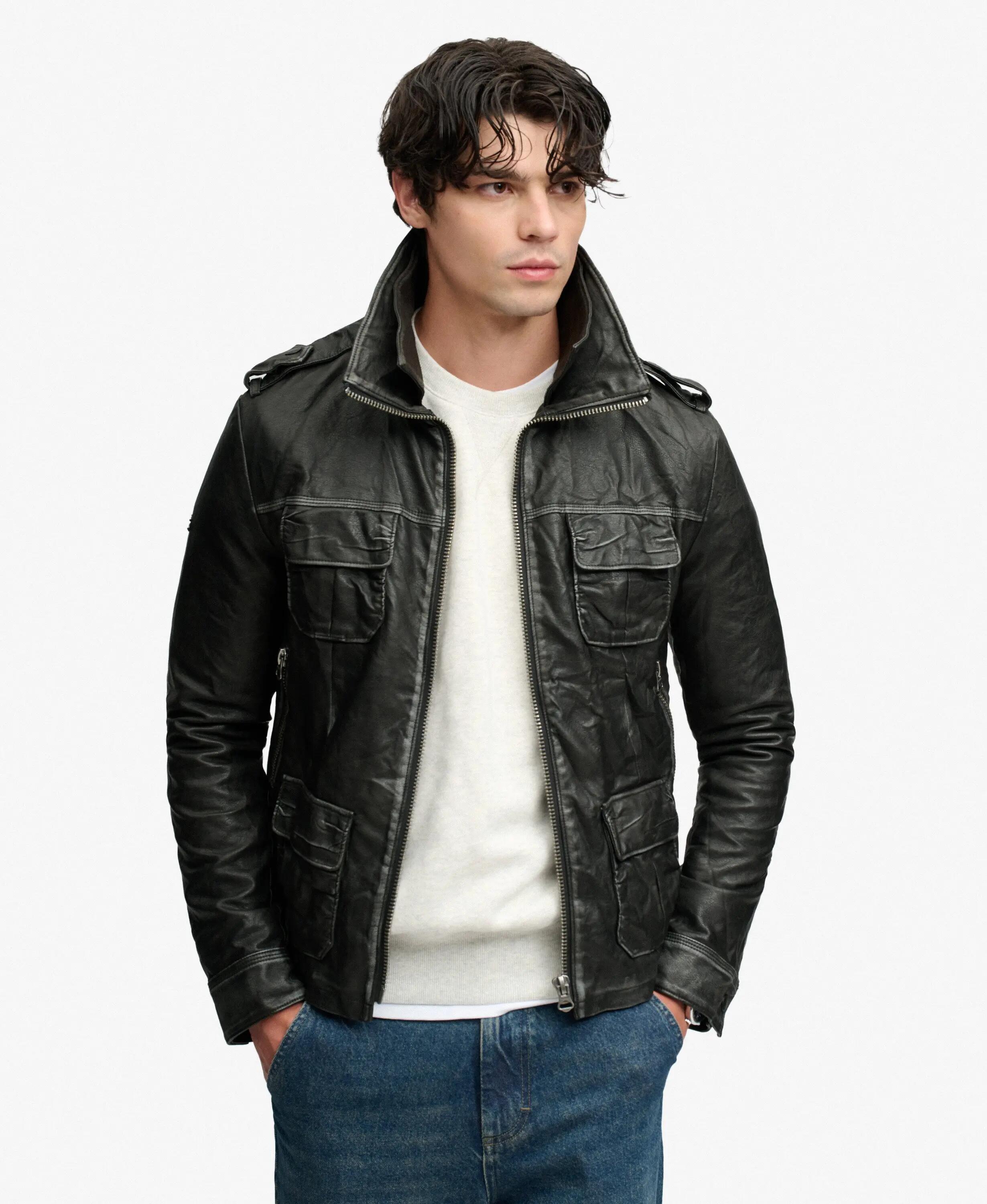 superdry Casaco militar Brad imitação couro – Black 2/7