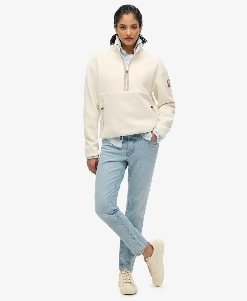 superdry Active Half Zip Fleece in poliestere riciclato con elastan – Rice White 2/6