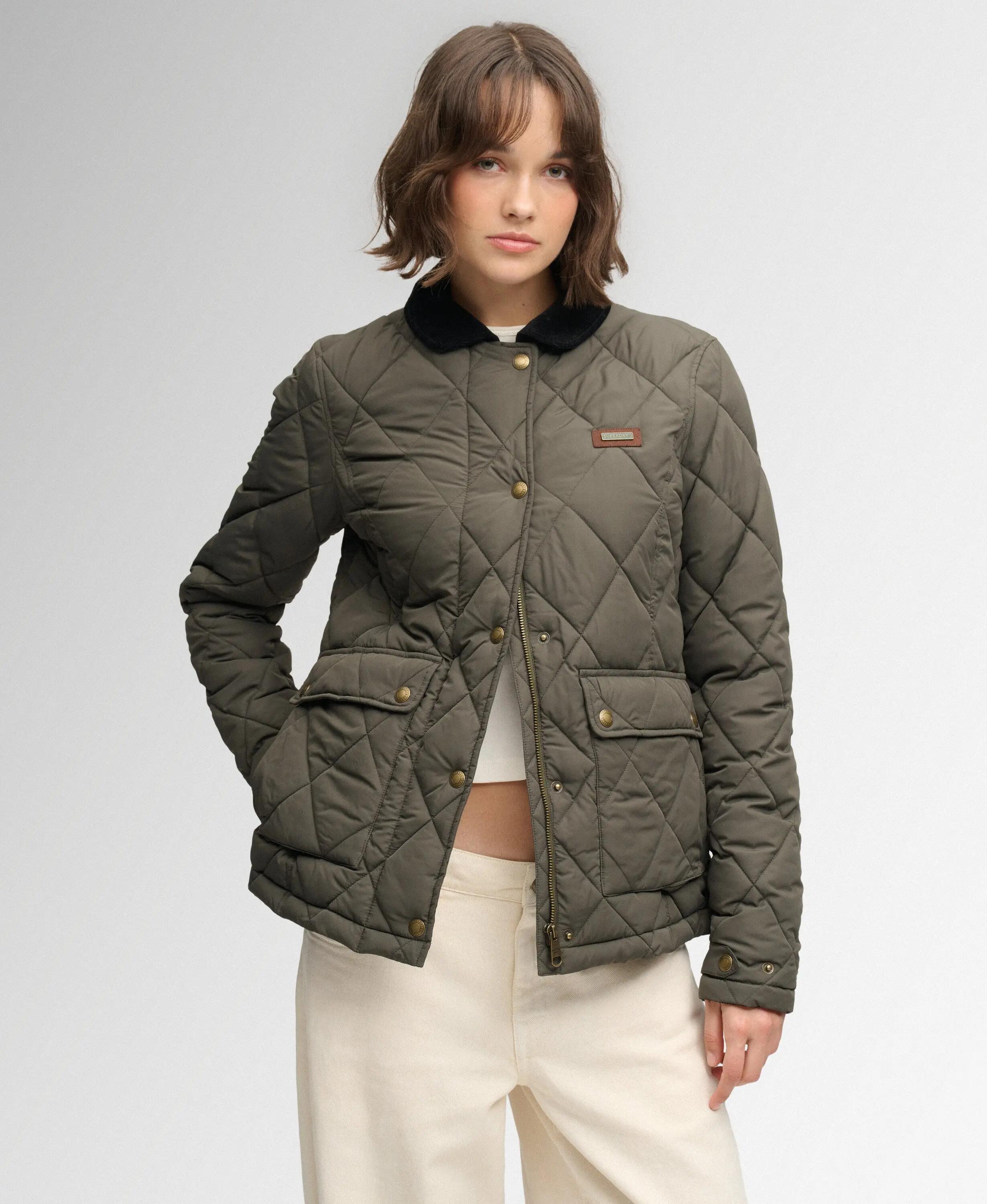 superdry Casaco forrado com acabamento em bombazina — Slim Fit – olive Khaki 4/5
