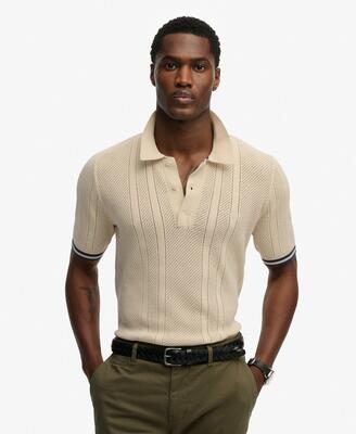 Superdry gebreid korte mouw polo 100% biologisch katoen – oatmeal beige