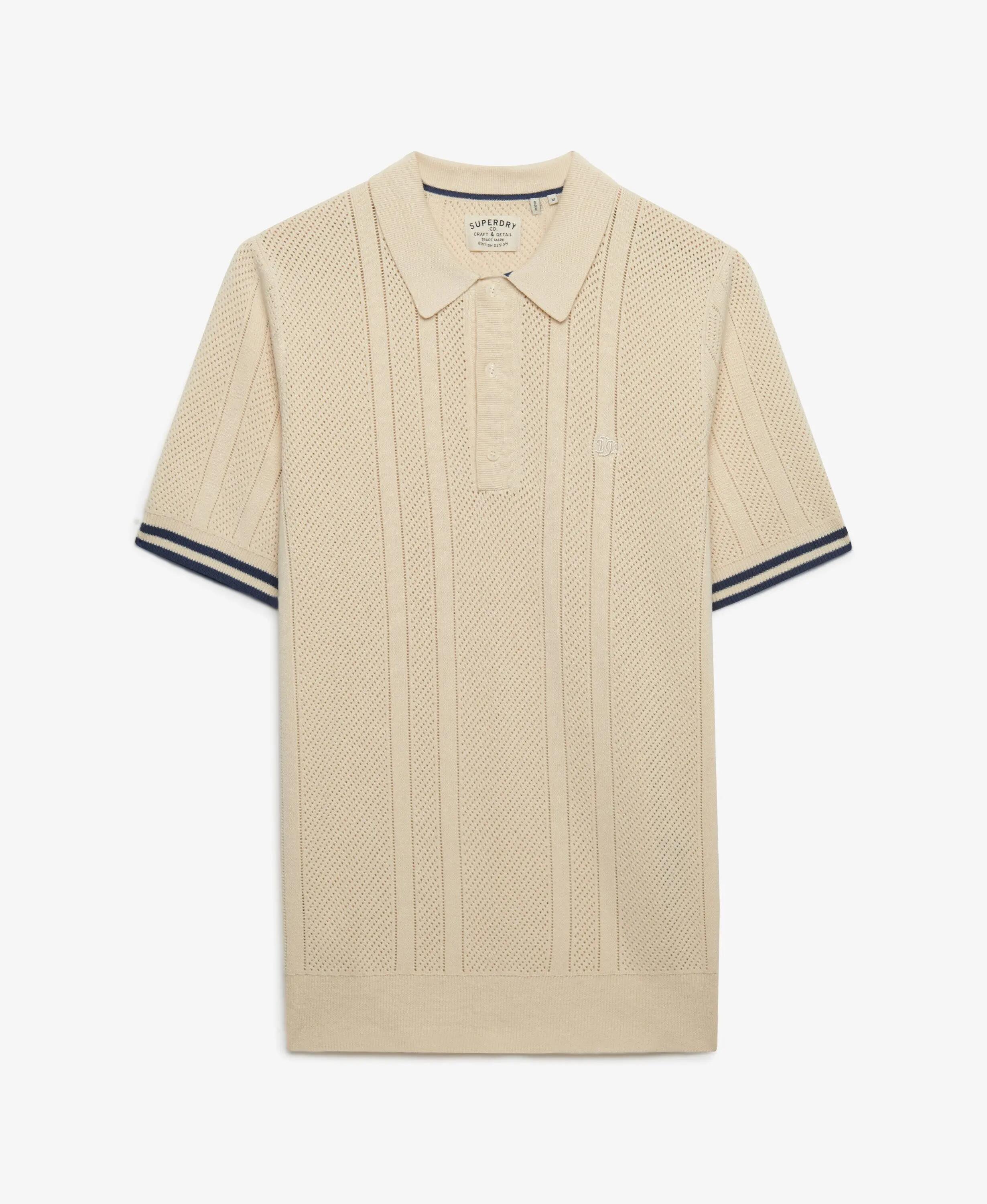 superdry Polo de malha manga curta 100% algodão biológico – Oatmeal Beige 7/7