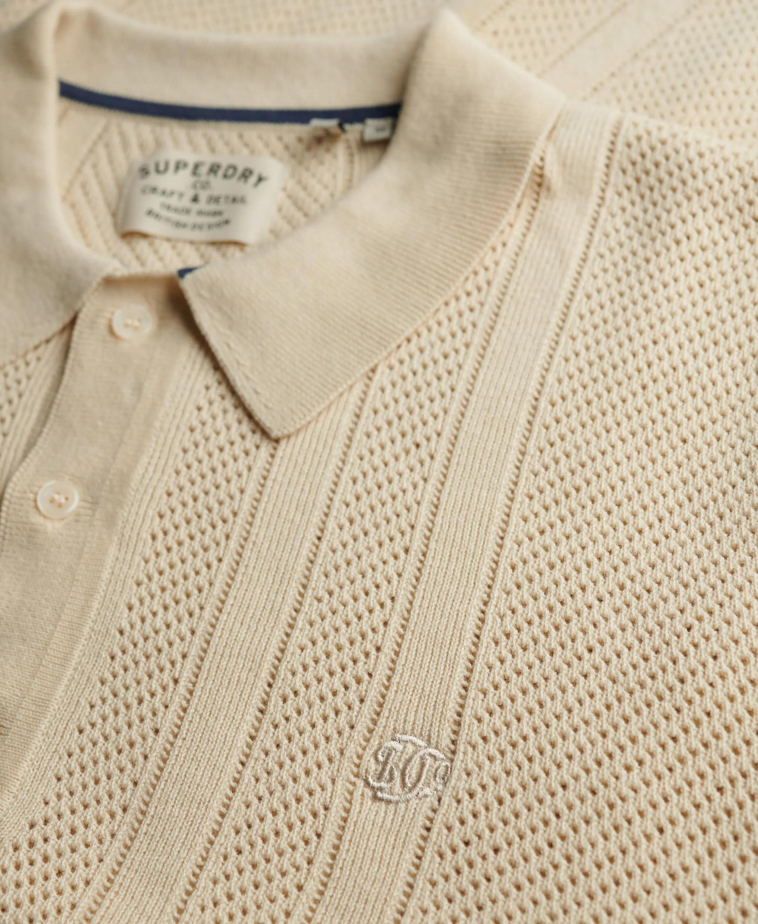 superdry Polo de malha manga curta 100% algodão biológico – Oatmeal Beige 6/7