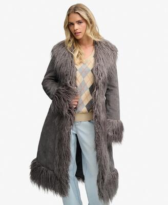 Superdry long afghan coat lange slim jas van ribstof – cosmic blue