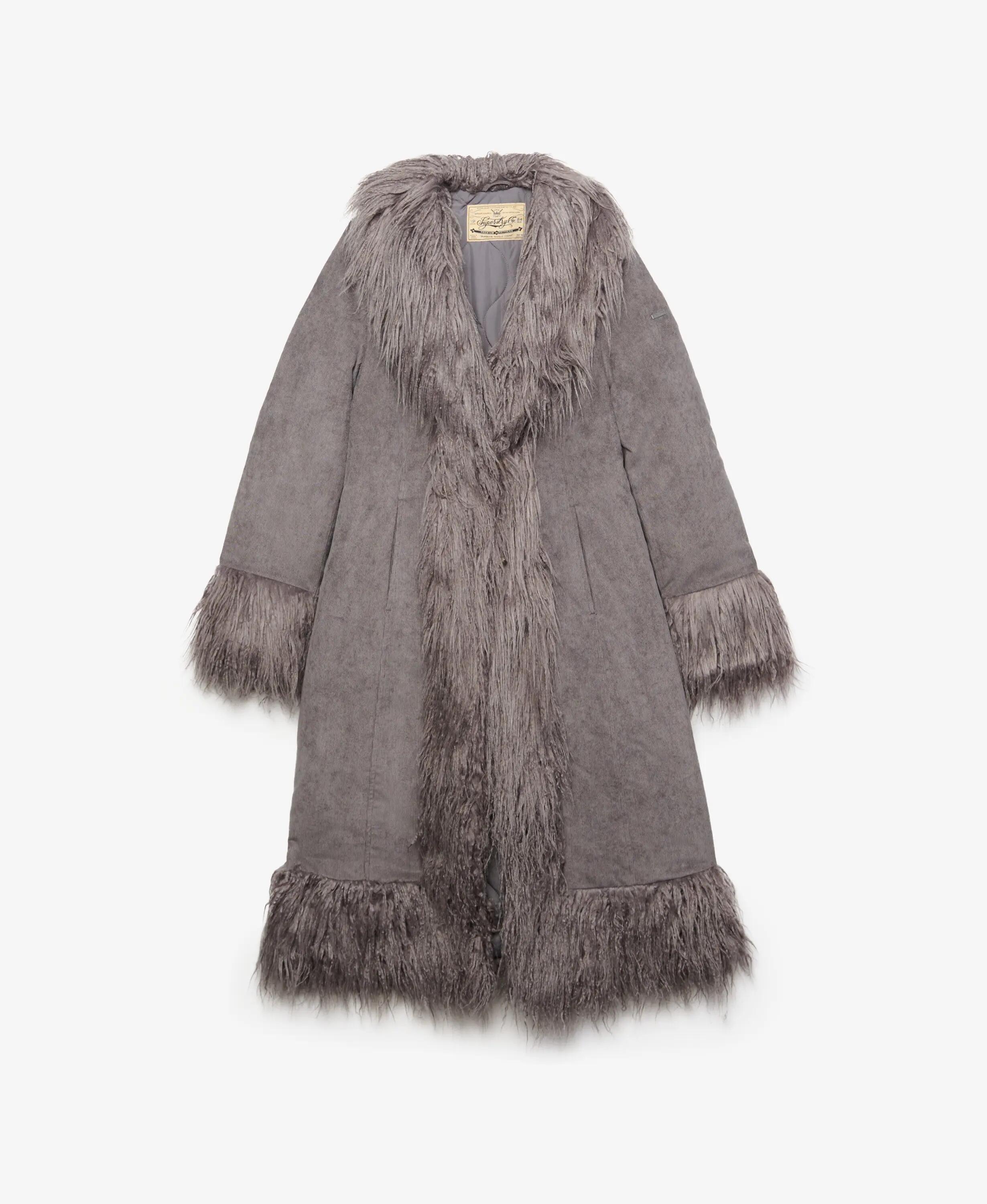 superdry Long Afghan Coat casaco longo slim em bombazina – Cosmic Blue 7/7