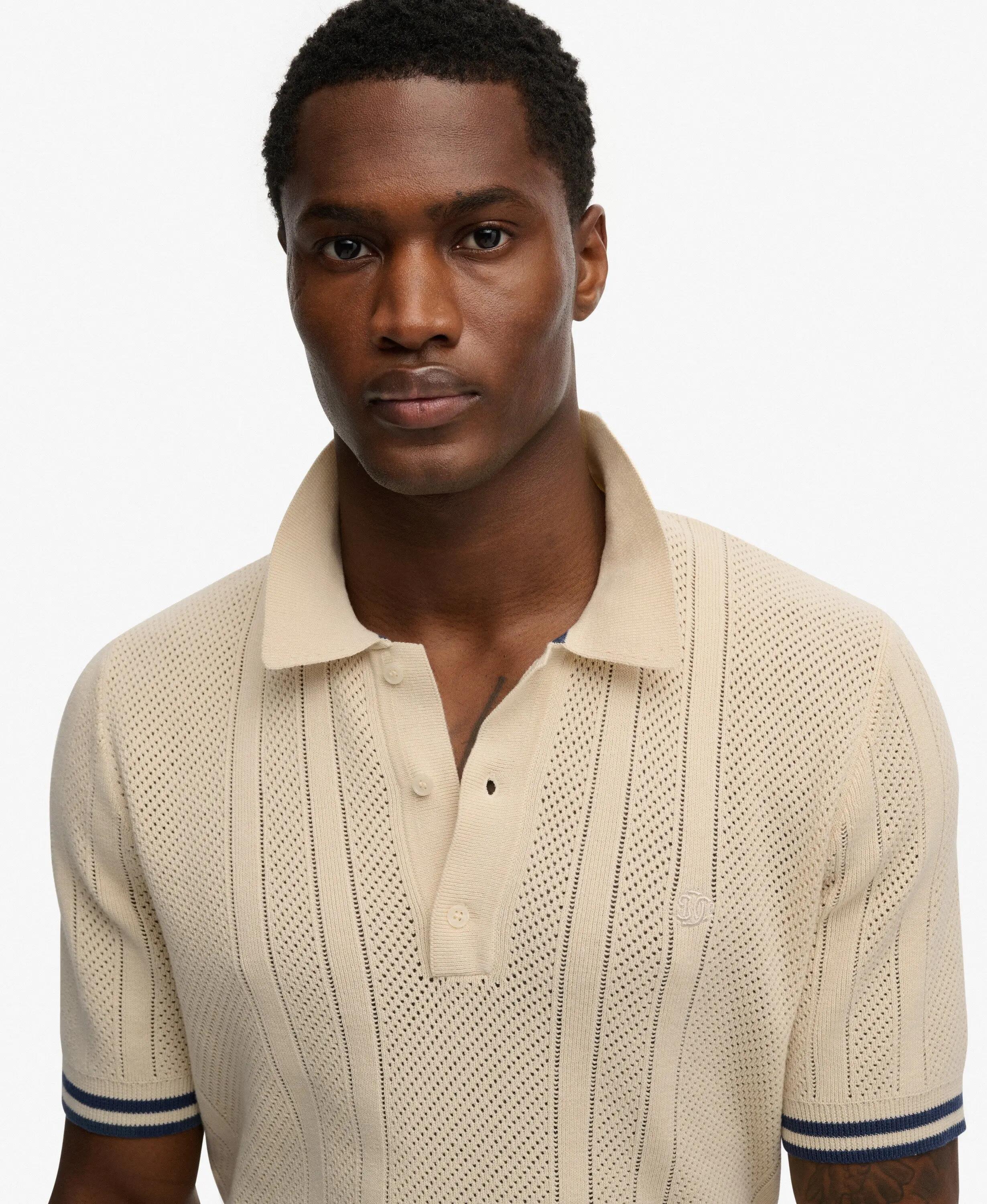 superdry Polo de malha manga curta 100% algodão biológico – Oatmeal Beige 4/7