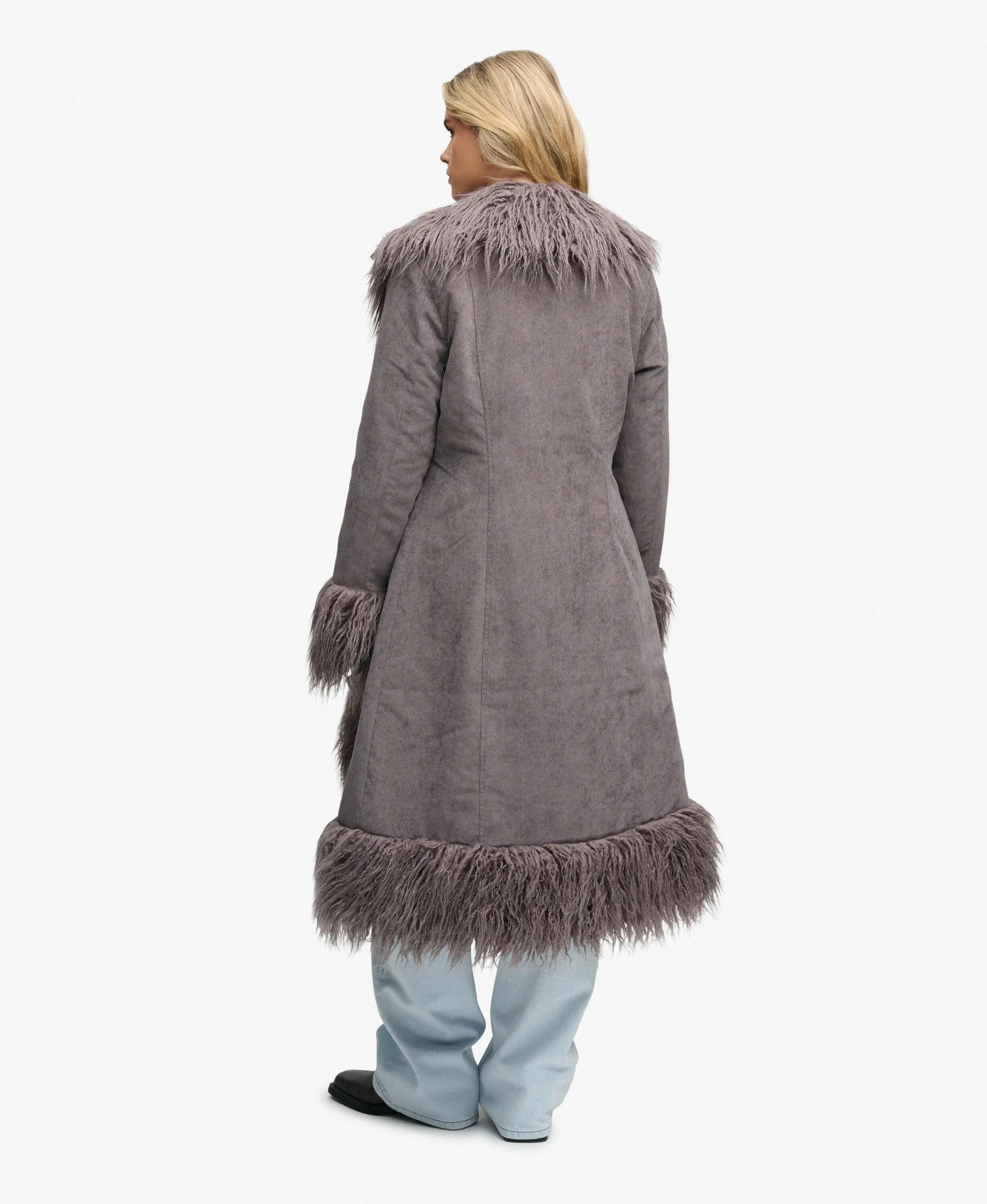 superdry Long Afghan Coat casaco longo slim em bombazina – Cosmic Blue 5/7