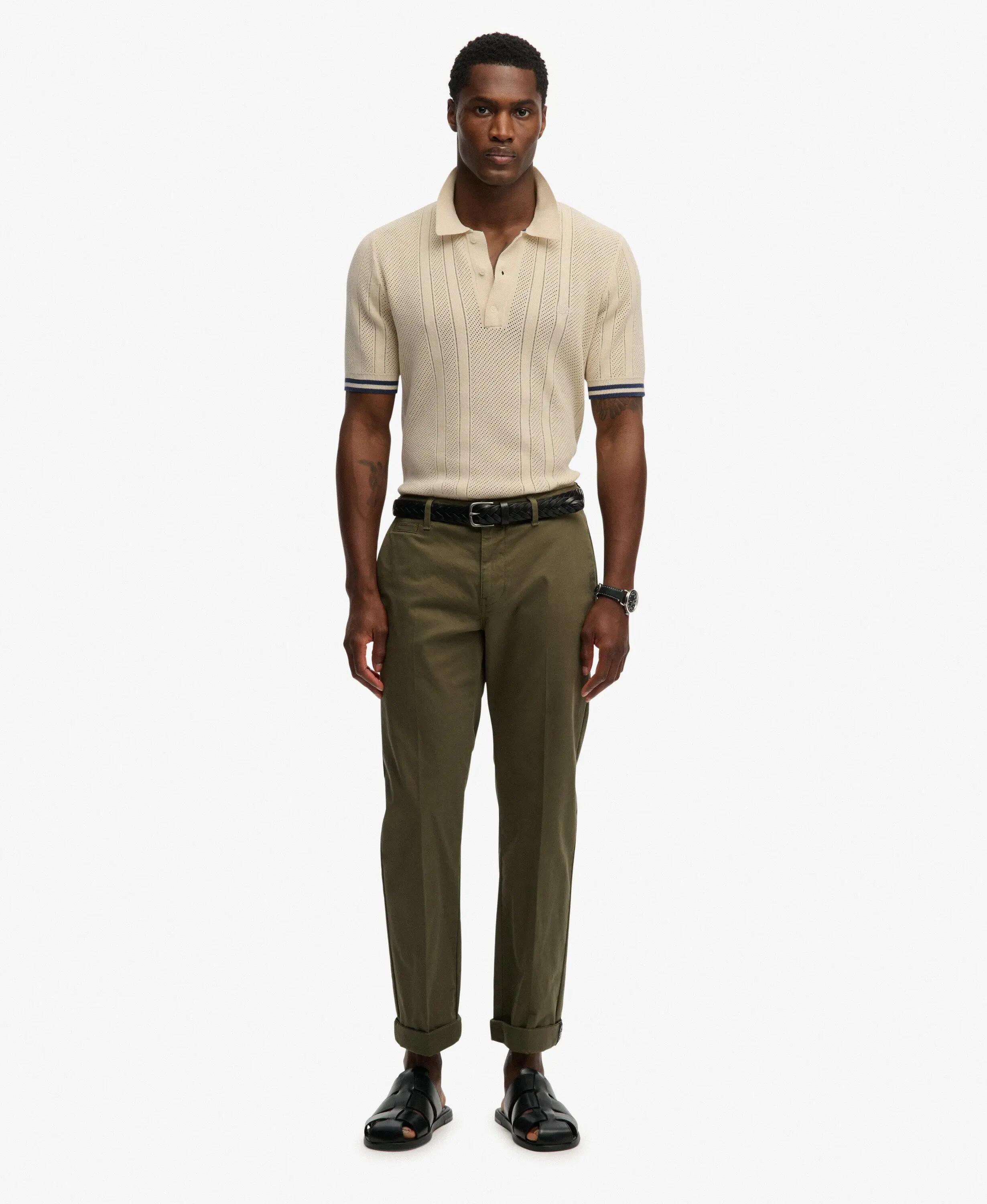 superdry Polo de malha manga curta 100% algodão biológico – Oatmeal Beige 3/7