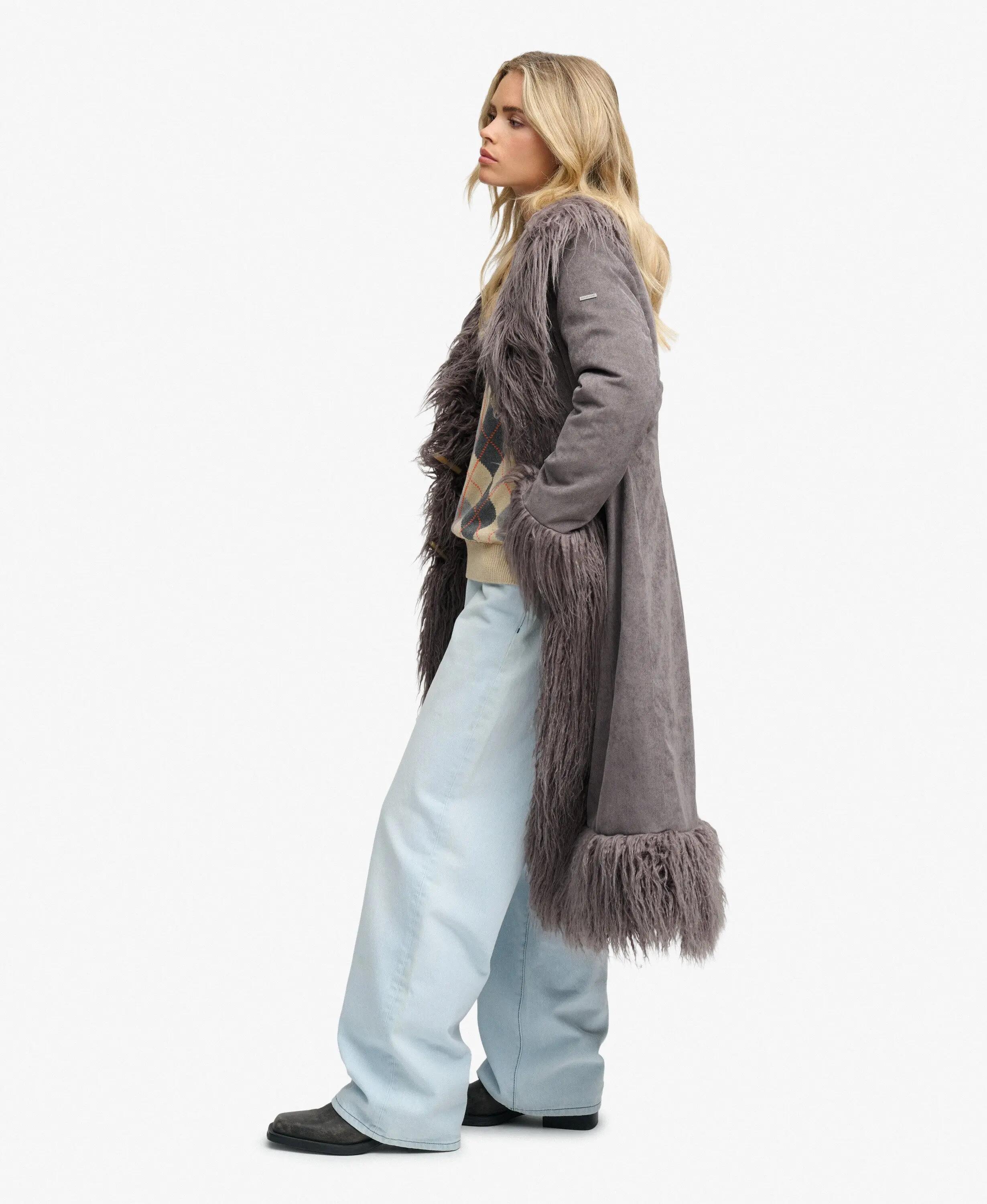 superdry Long Afghan Coat casaco longo slim em bombazina – Cosmic Blue 4/7