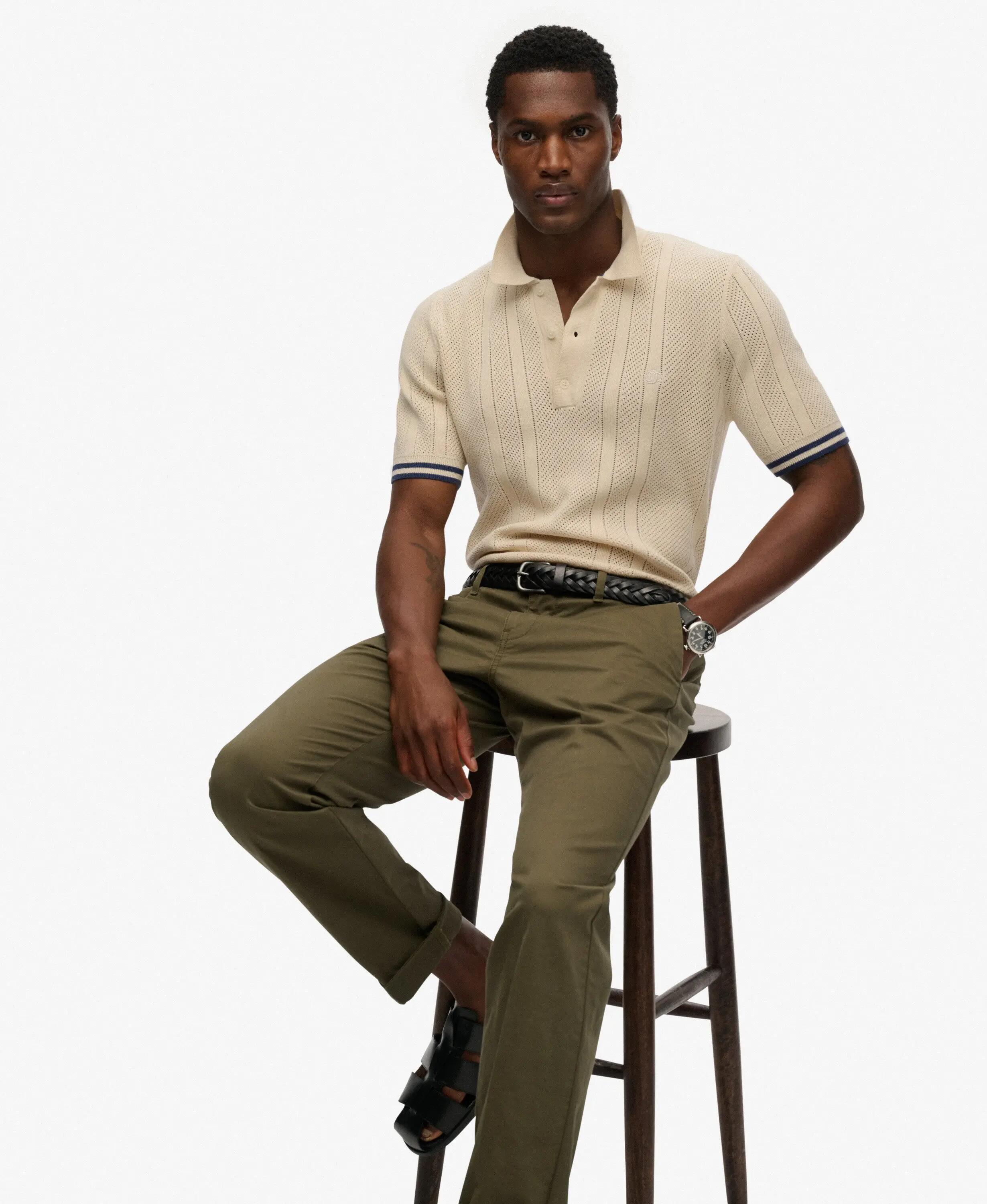 superdry Polo de malha manga curta 100% algodão biológico – Oatmeal Beige 2/7