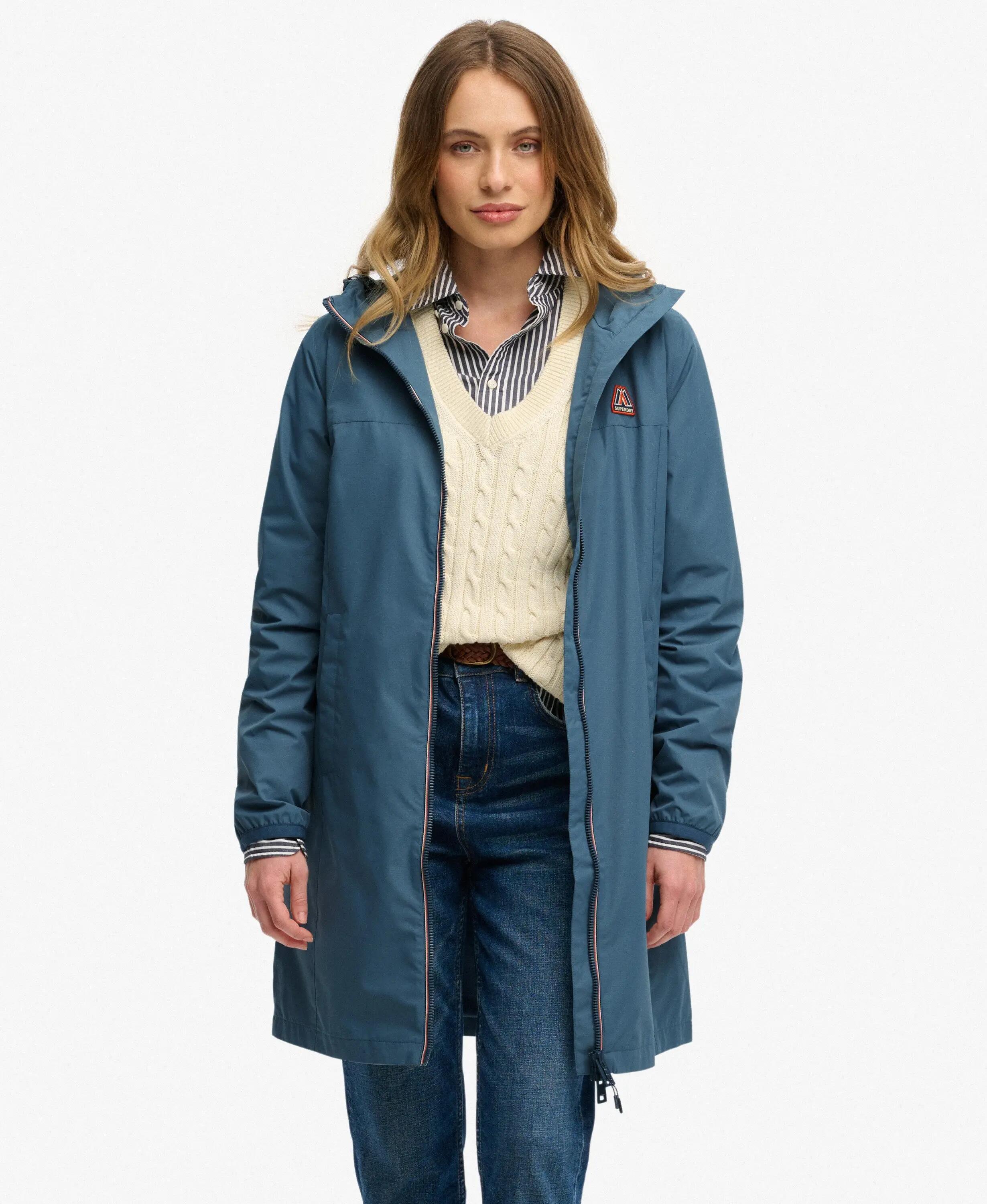 superdry Długi Wiatrówka Oversize Wodoodporna – Dry Slate Blue