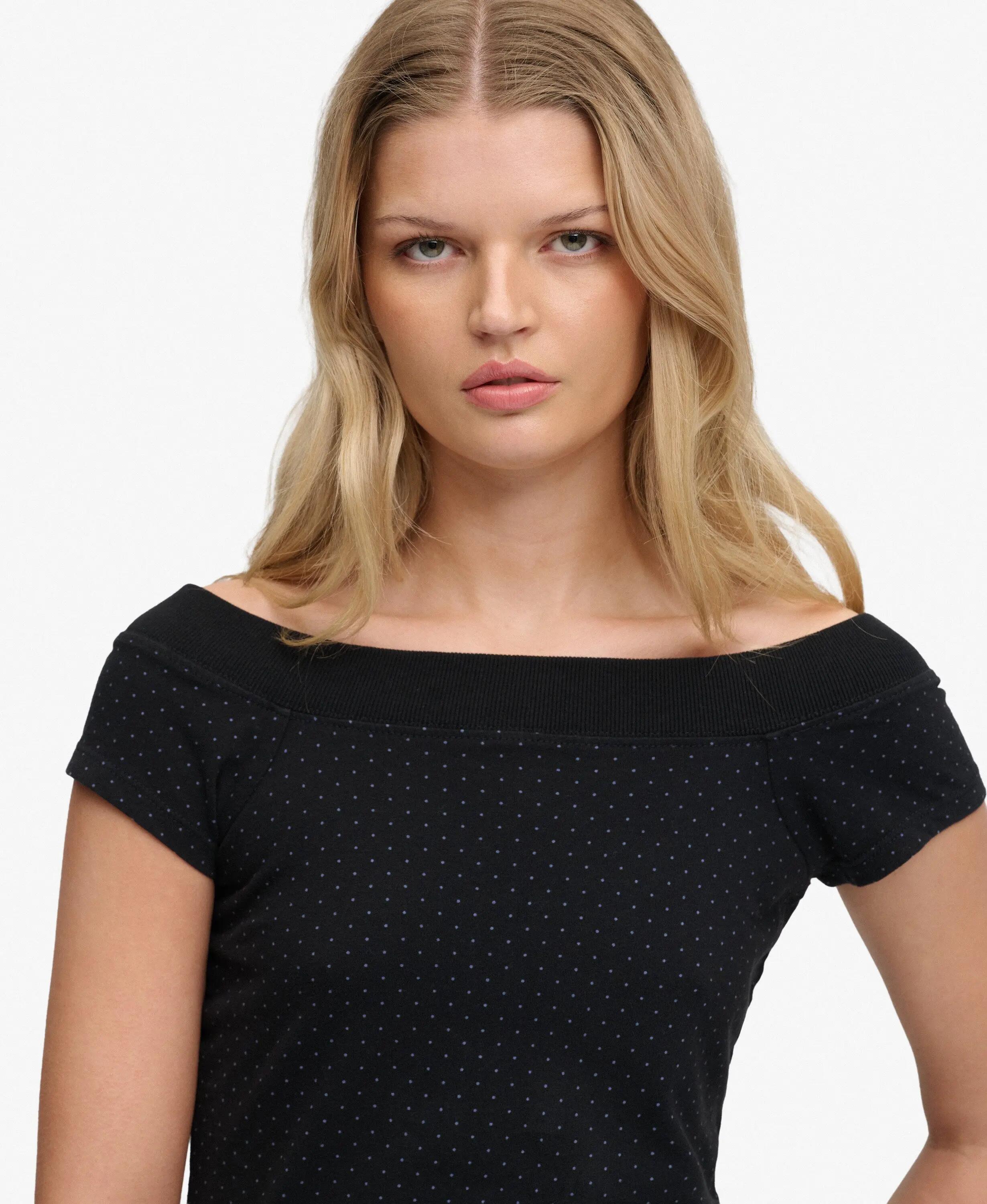 superdry Top donna scollatura off-shoulder con motivo in cotone biologico – 4/7