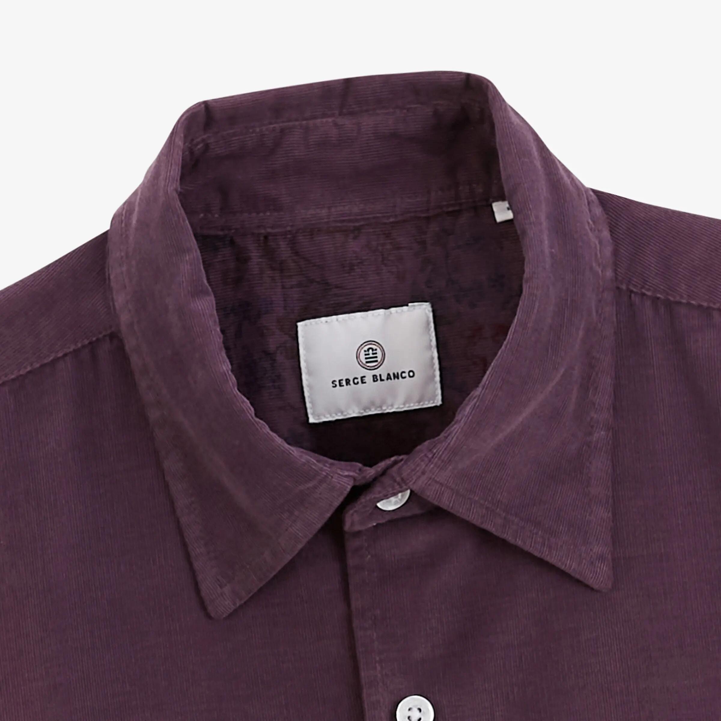 Chemise manches longues velours côtelé rouge vigne 3/4
