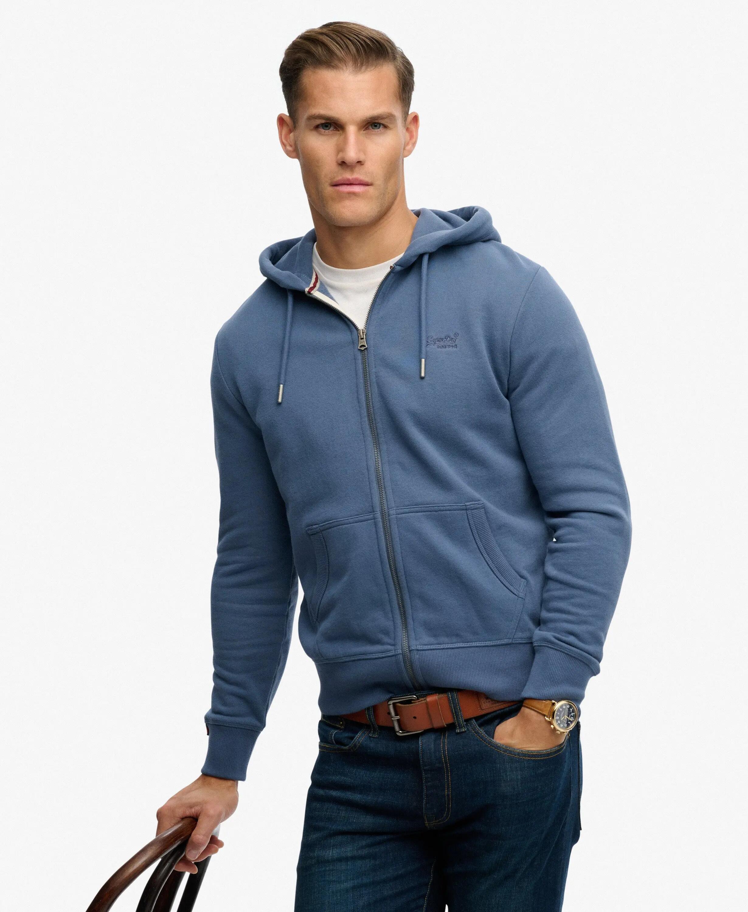superdry felpa con zip Essential Logo Half Brushed, slim fit – Vintage Indigo 2/5
