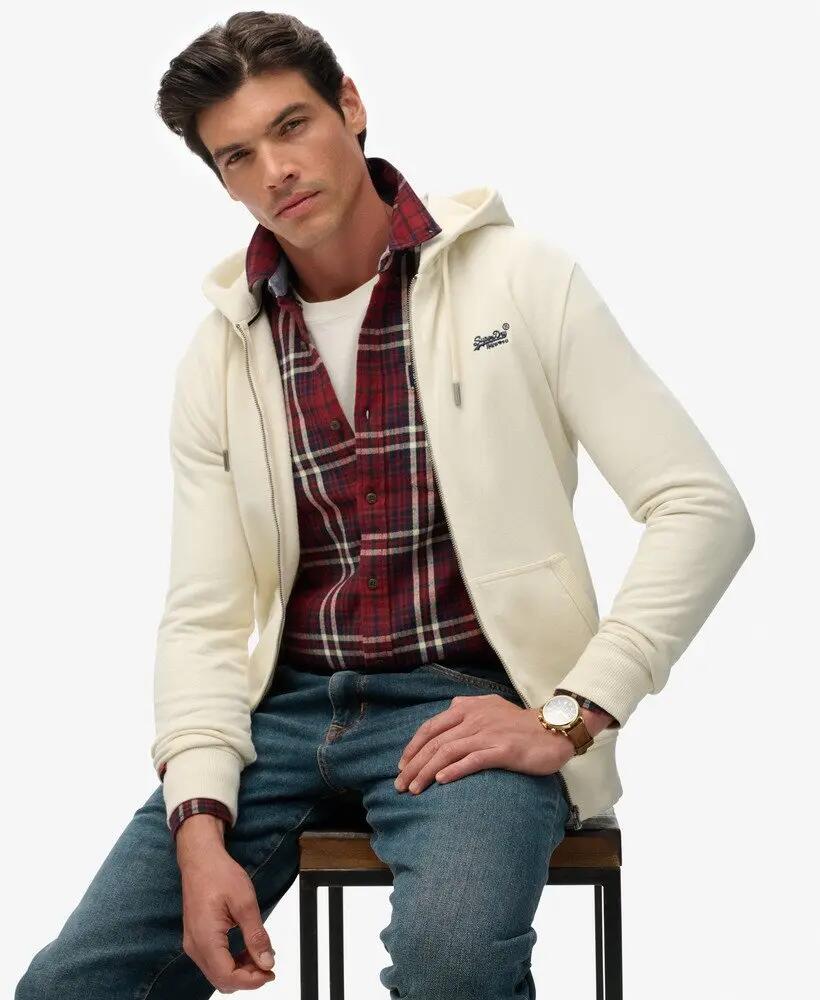 superdry Felpa con zip Essential Logo Half Brushed – DUSTY WHITE 2/7