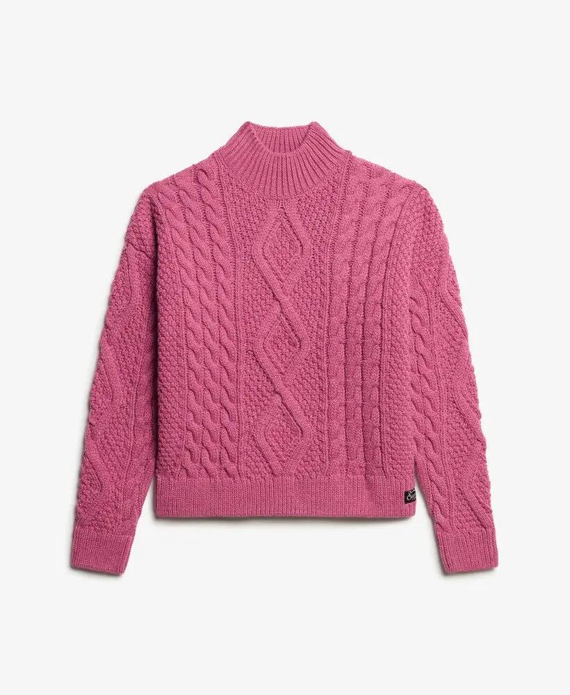superdry Camisola Polo em Malha Aran – Papaya Pink 6/6