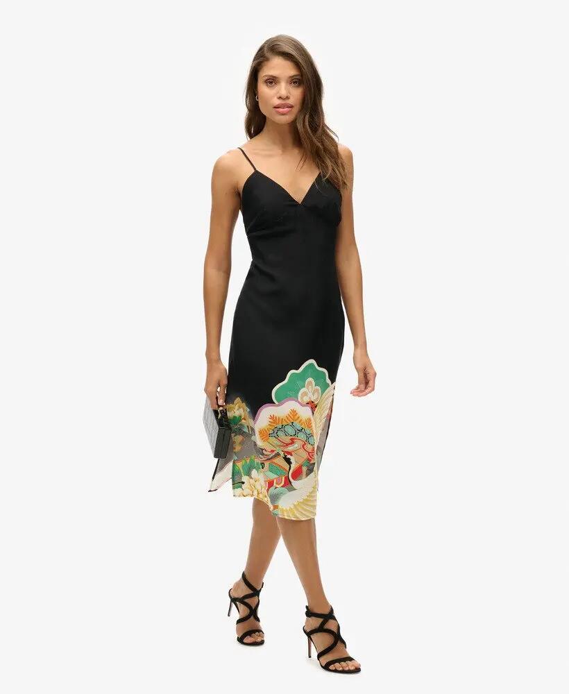 superdry Vestido slip midi estampado em cupro-viscose – BLACK FUNETOTSURU 4/7