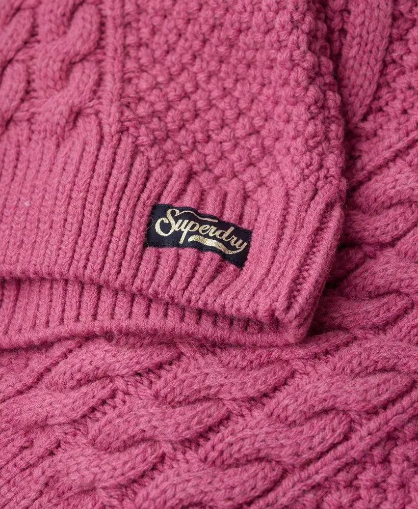 superdry Camisola Polo em Malha Aran – Papaya Pink 5/6